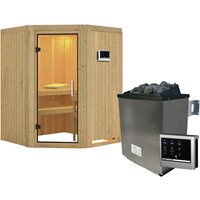 KARIBU Sauna »Tartu«, inkl. 9 kW Saunaofen mit externer Steuerung, für 3 Personen - beige von Karibu