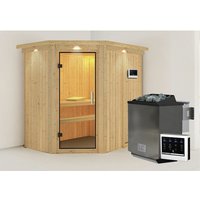 KARIBU Sauna »Vijandi«, inkl. 9 kW Bio-Kombi-Saunaofen mit externer Steuerung, für 3 Personen - beige von Karibu