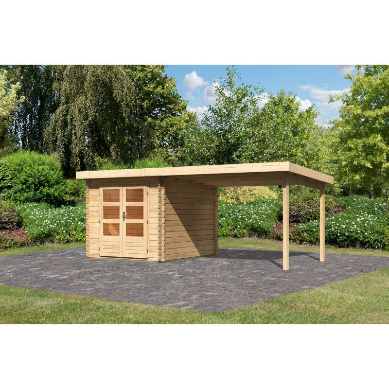 Karibu Blockbohlenhaus 'Rieneck 4' Set 3 inkl. Anbau 520 x 297 x 222 cm naturfarben von Karibu