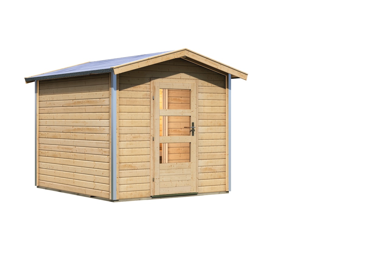 Karibu Bosse 1 - 38 mm Gartensauna mit Vorraum und Satteldach-Ohne Ofen-Moderne Saunatür (Klarglas) von Karibu