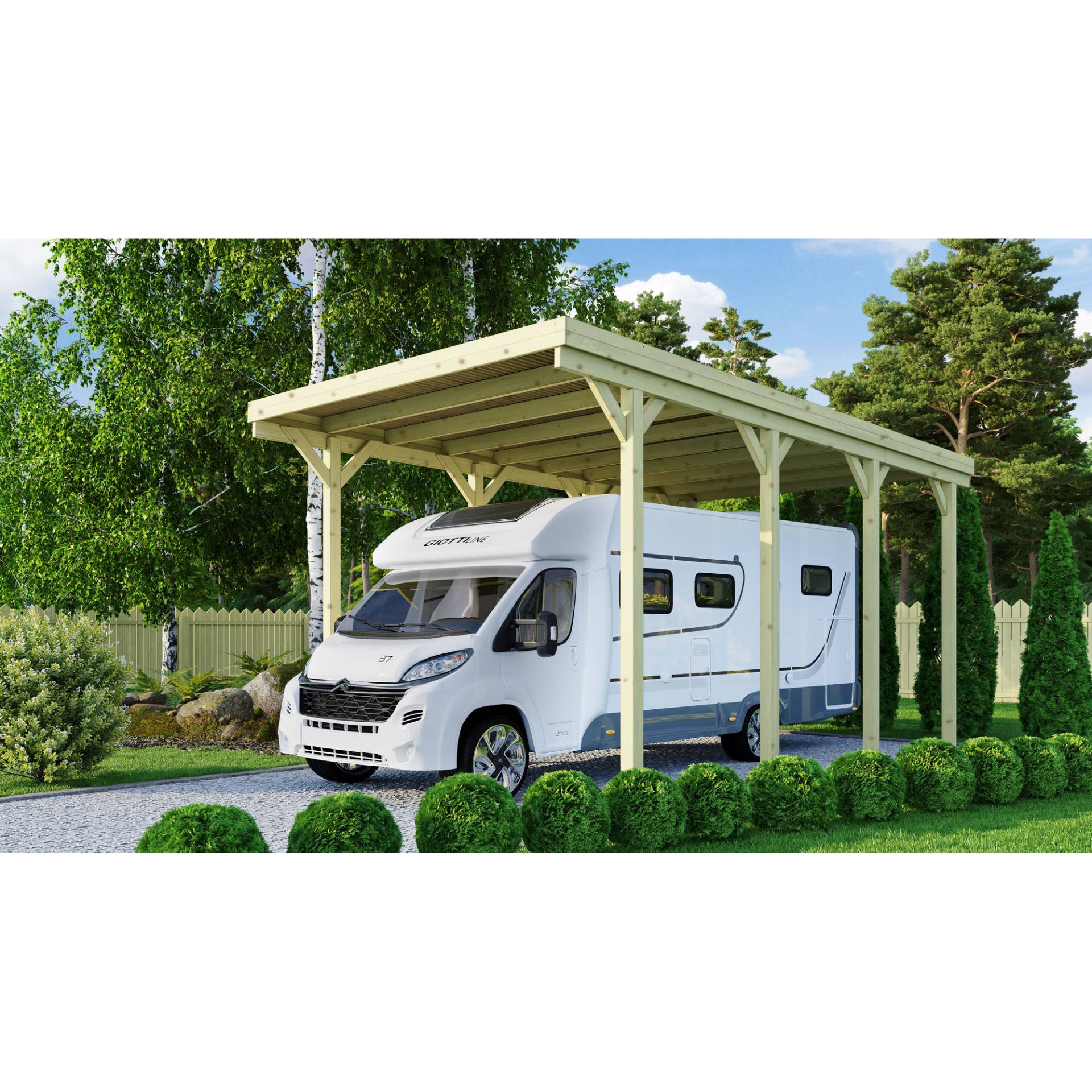 Karibu Caravan-Carport 394 x 712 cm Kiefer KDI PVC-Dach von Karibu