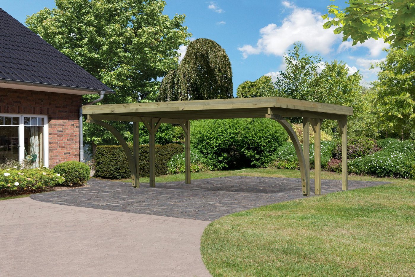 Karibu Doppelcarport »Classic 1 SET« PVC-Dach Variante C, mit zwei Einfahrtsbogen, BxT: 563x284,5 cm, 206 cm Einfahrtshöhe, (Set), aus Masivholz von Karibu