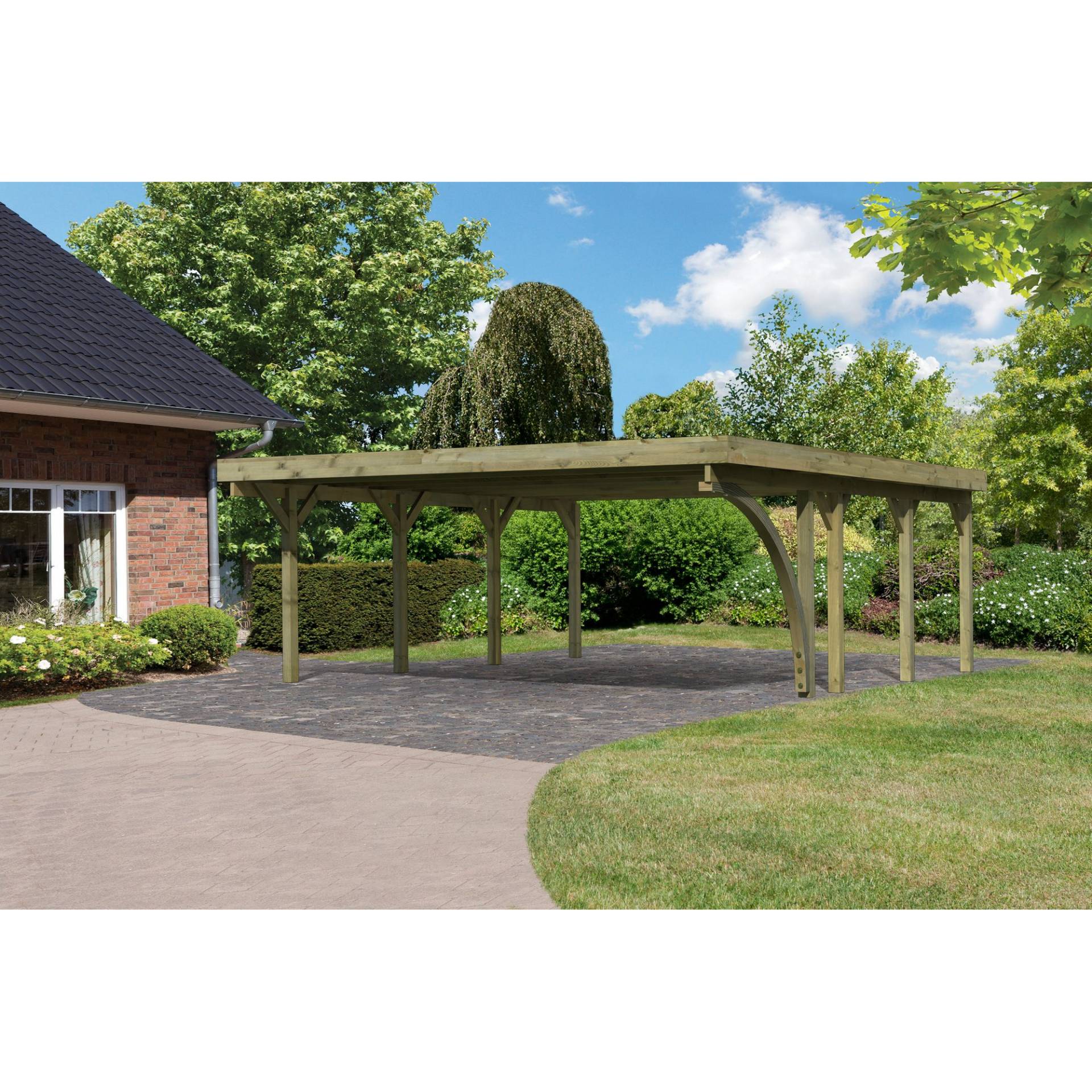 Karibu Doppelcarport 'Classic 2' 598 x 670 cm Kiefer KDI Stahl-Dach, mit einem Einfahrtsbogen Karibu Doppelcarport 'Classic 2' 598 x 670 cm Kiefer KDI Stahl-Dach, mit einem Einfahrtsbogen von Karibu
