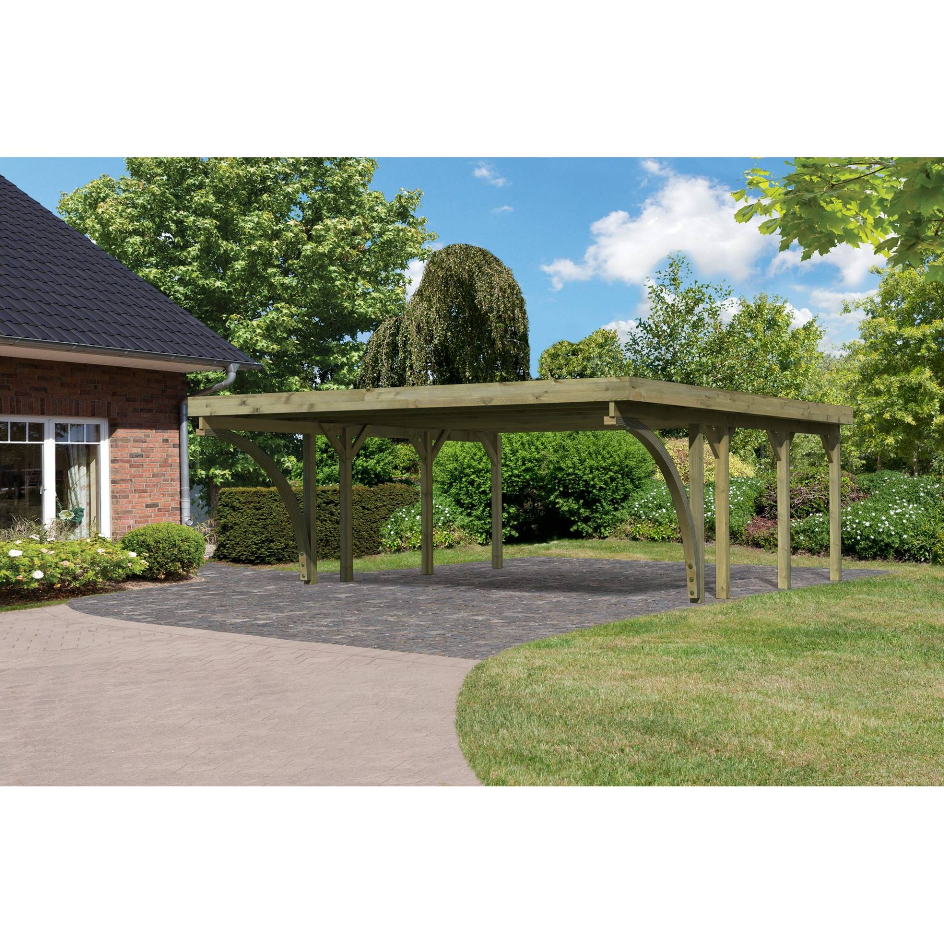 Karibu Doppelcarport 'Classic 2' 598 x 670 cm Kiefer KDI Stahl-Dach, mit zwei Einfahrtsbögen Karibu Doppelcarport 'Classic 2' 598 x 670 cm Kiefer KDI Stahl-Dach, mit zwei Einfahrtsbögen von Karibu