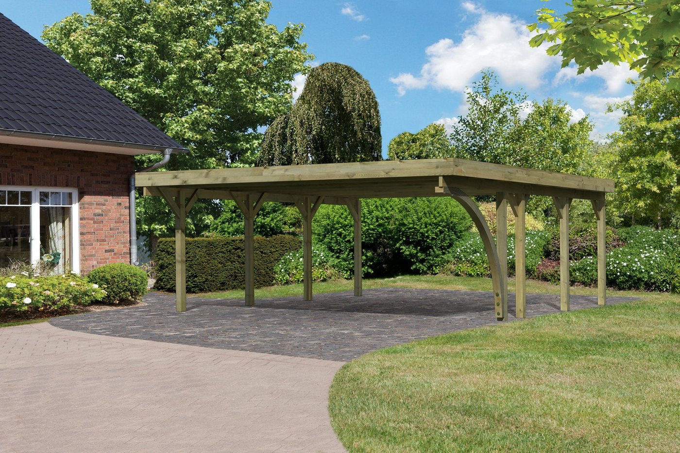 Karibu Doppelcarport »Classic 2 SET« PVC-Dach Variante B, mit einem Einfahrtsbogen, BxT: 563x586 cm, 206 cm Einfahrtshöhe, (Set), aus Masivholz von Karibu