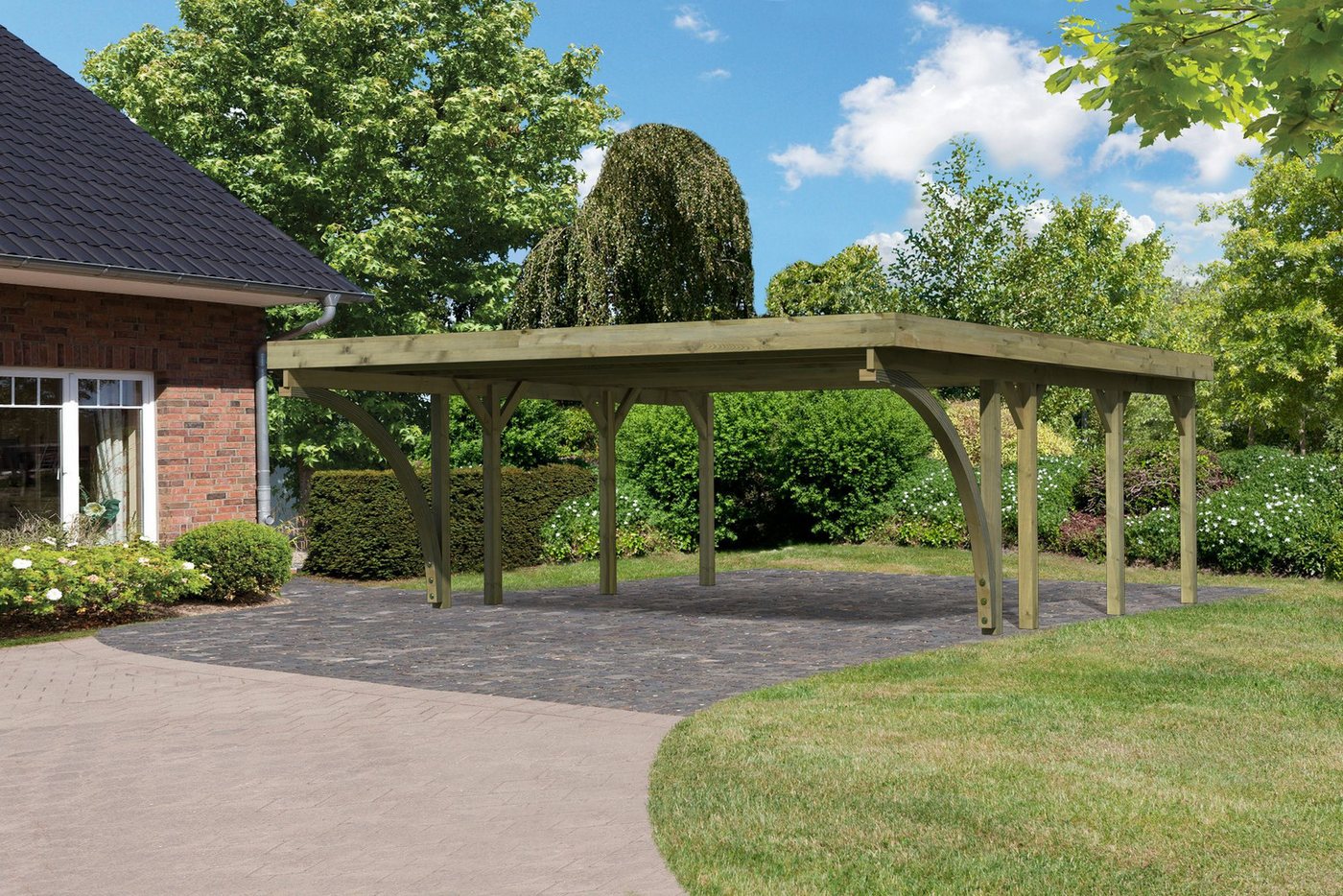 Karibu Doppelcarport »Classic 2 SET« PVC-Dach Variante C, mit zwei Einfahrtsbogen, BxT: 563x476 cm, 206 cm Einfahrtshöhe, (Set), aus Masivholz von Karibu
