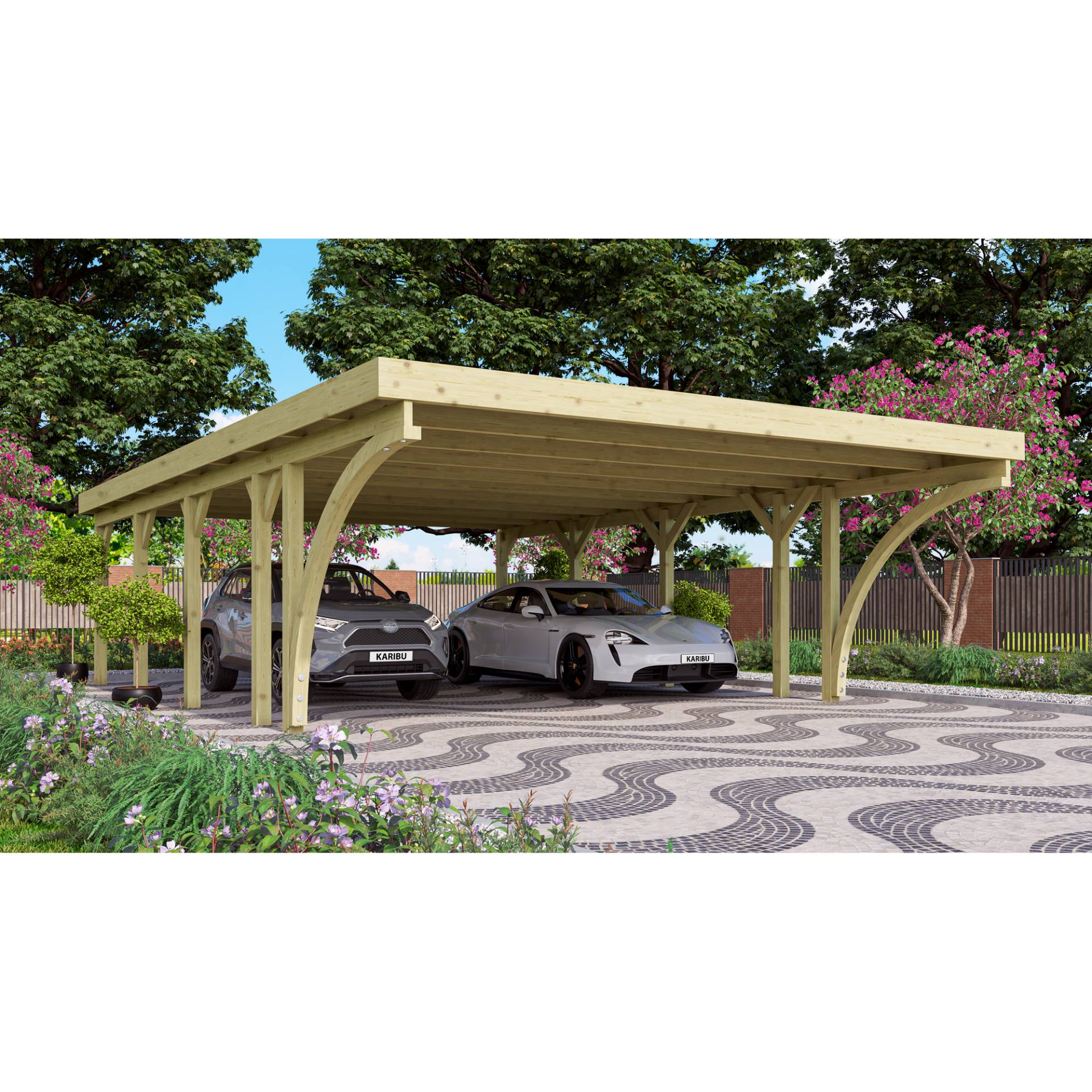 Karibu Doppelcarport 'Classic 3' 598 x 860 cm Kiefer KDI Stahl-Dach, mit zwei Einfahrtsbögen Karibu Doppelcarport 'Classic 3' 598 x 860 cm Kiefer KDI Stahl-Dach, mit zwei Einfahrtsbögen von Karibu