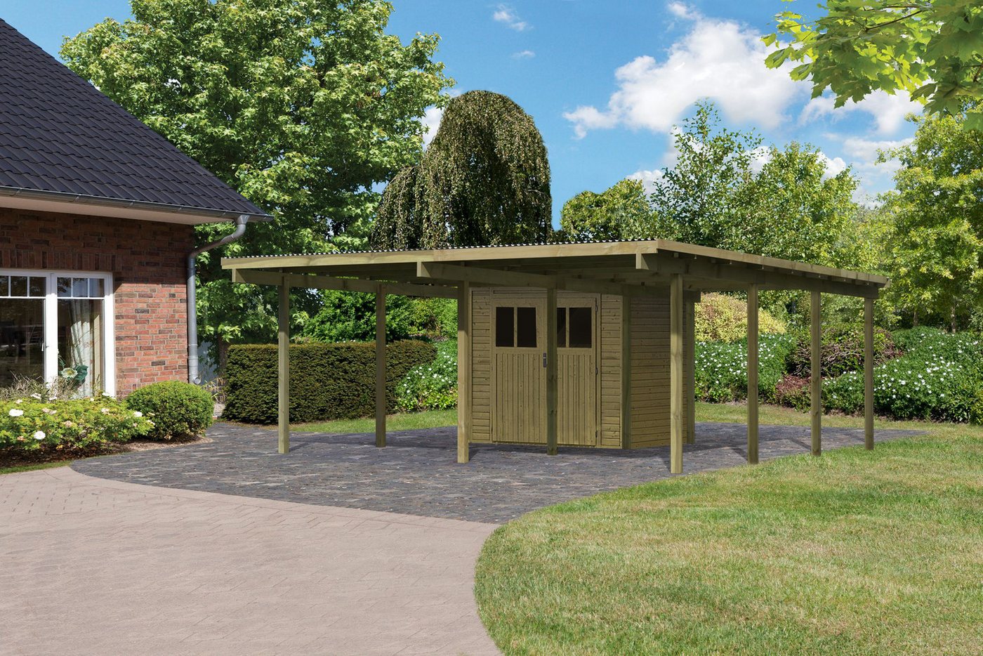 Karibu Doppelcarport »ECO 2 SET« Variante A, AKTION 2 kdi, BxT: 527x576 cm, 206 cm Einfahrtshöhe, (Set), mit integriertem Abstellraum klein von Karibu