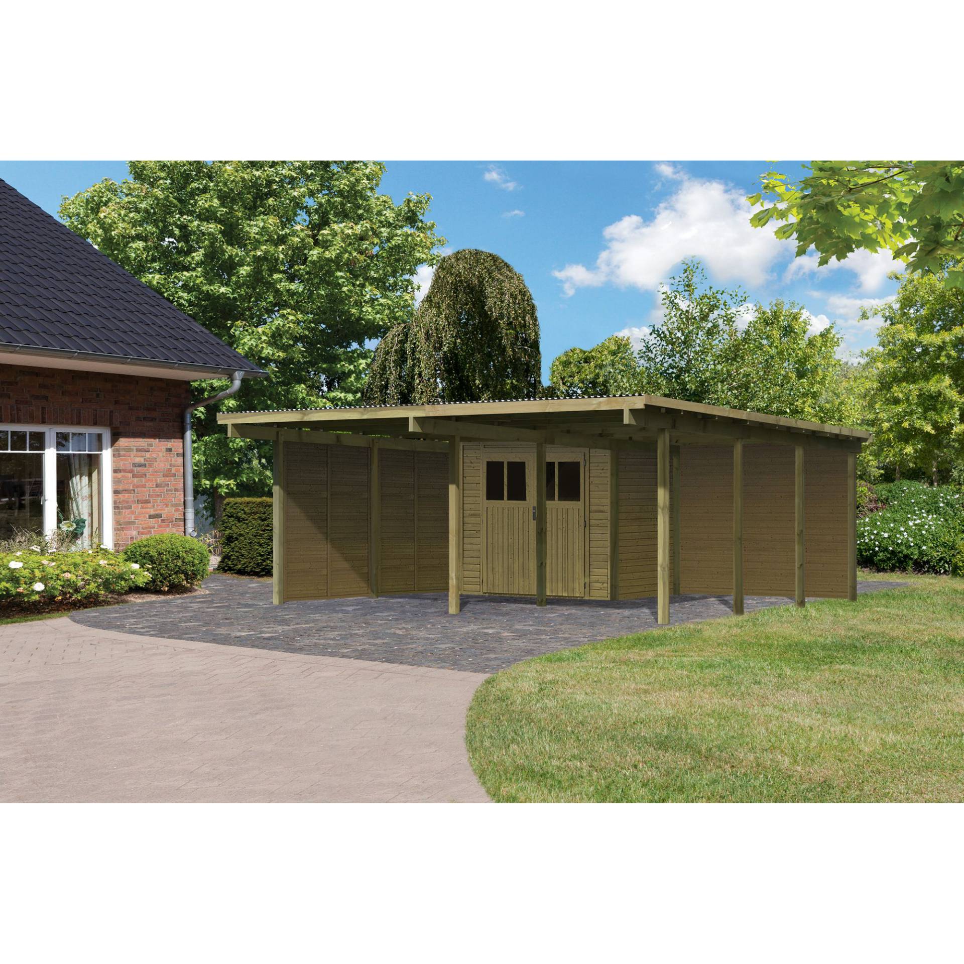Karibu Doppelcarport 'Eco 2' 563 x 676 cm Kiefer KDI PVC-Dach, Abstellraum klein, 2 Seitenwänden, 1 Rückwand Karibu Doppelcarport 'Eco 2' 563 x 676 cm Kiefer KDI PVC-Dach, Abstellraum klein, 2 Seitenwänden, 1 Rückwand von Karibu