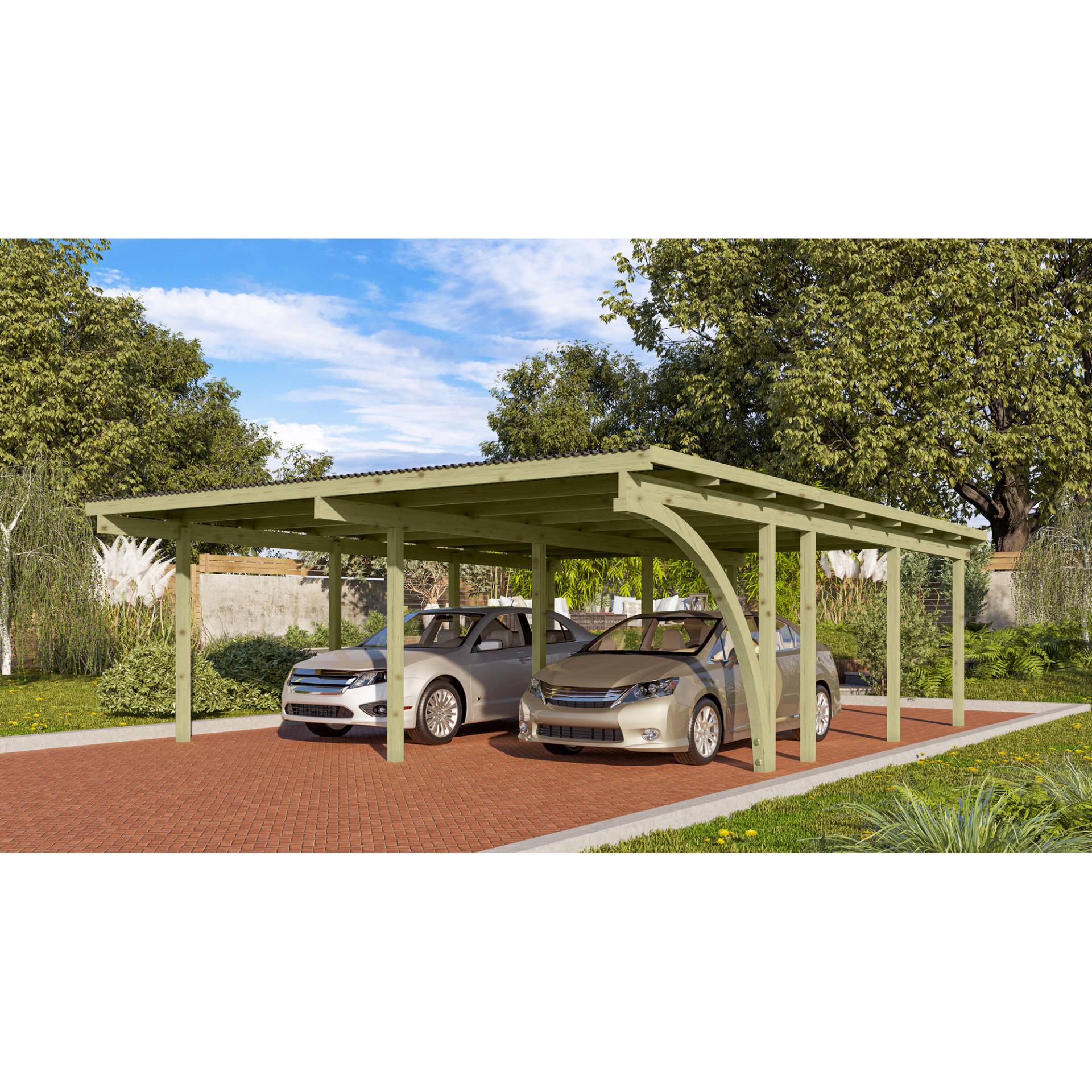 Karibu Doppelcarport 'Eco 2' 563 x 676 cm Kiefer KDI PVC-Dach, mit einem Einfahrtsbogen Karibu Doppelcarport 'Eco 2' 563 x 676 cm Kiefer KDI PVC-Dach, mit einem Einfahrtsbogen von Karibu