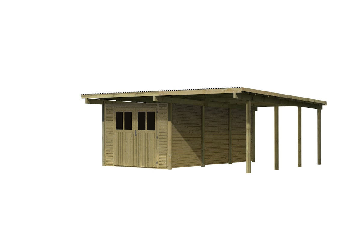 Karibu Doppelcarport Eco mit integriertem Abstellraum 3-Inkl. Abstellraum (204 x 540 cm) (Holzcarport) von Karibu