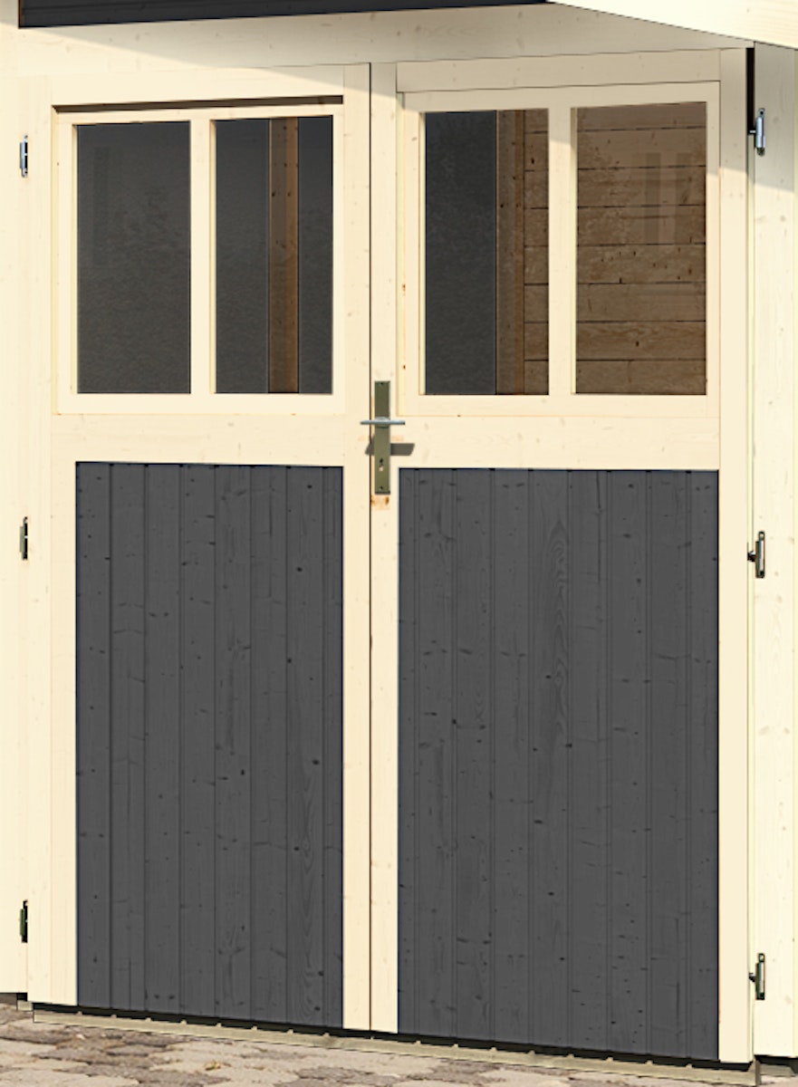 Karibu Doppelflügeltür für Wandlitz 19 mm inkl. Türschloss und Rahmen-terragrau von Karibu