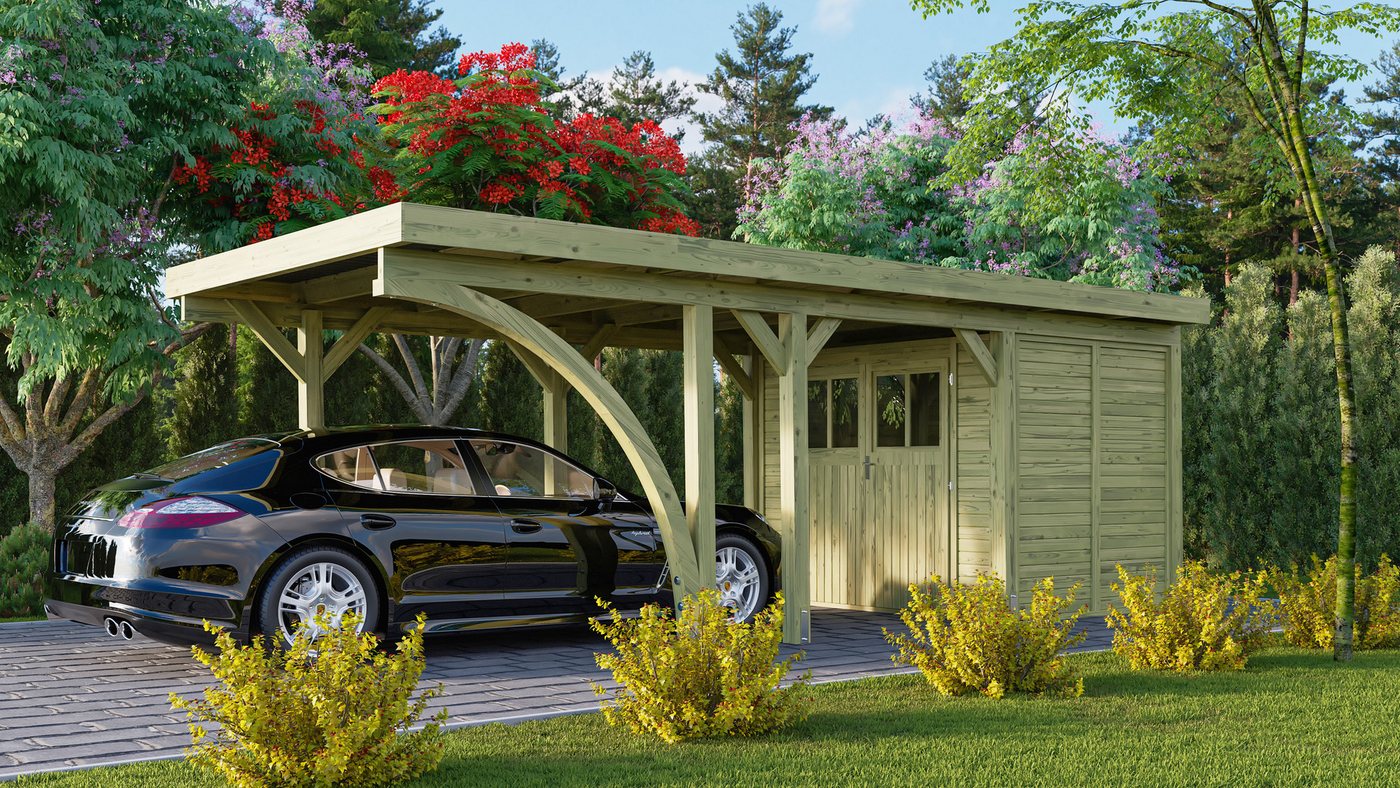Karibu Einzelcarport »Classic 2 SET« PVC-Dach Variante B, mit einem Einfahrtsbogen, BxT: 273x777,5 cm, 206 cm Einfahrtshöhe, (Set), aus Masivholz von Karibu