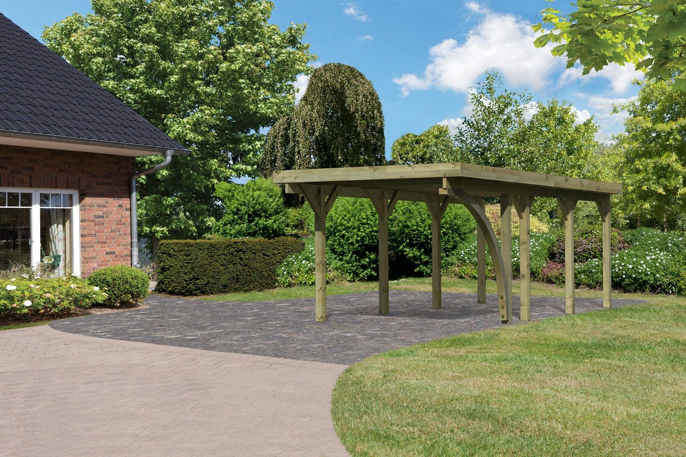 Karibu Einzelcarport »Classic 2 SET« Stahl-Dach Variante B, mit einem Einfahrtsbogen, BxT: 273x586 cm, 206 cm Einfahrtshöhe, (Set), aus Masivholz von Karibu