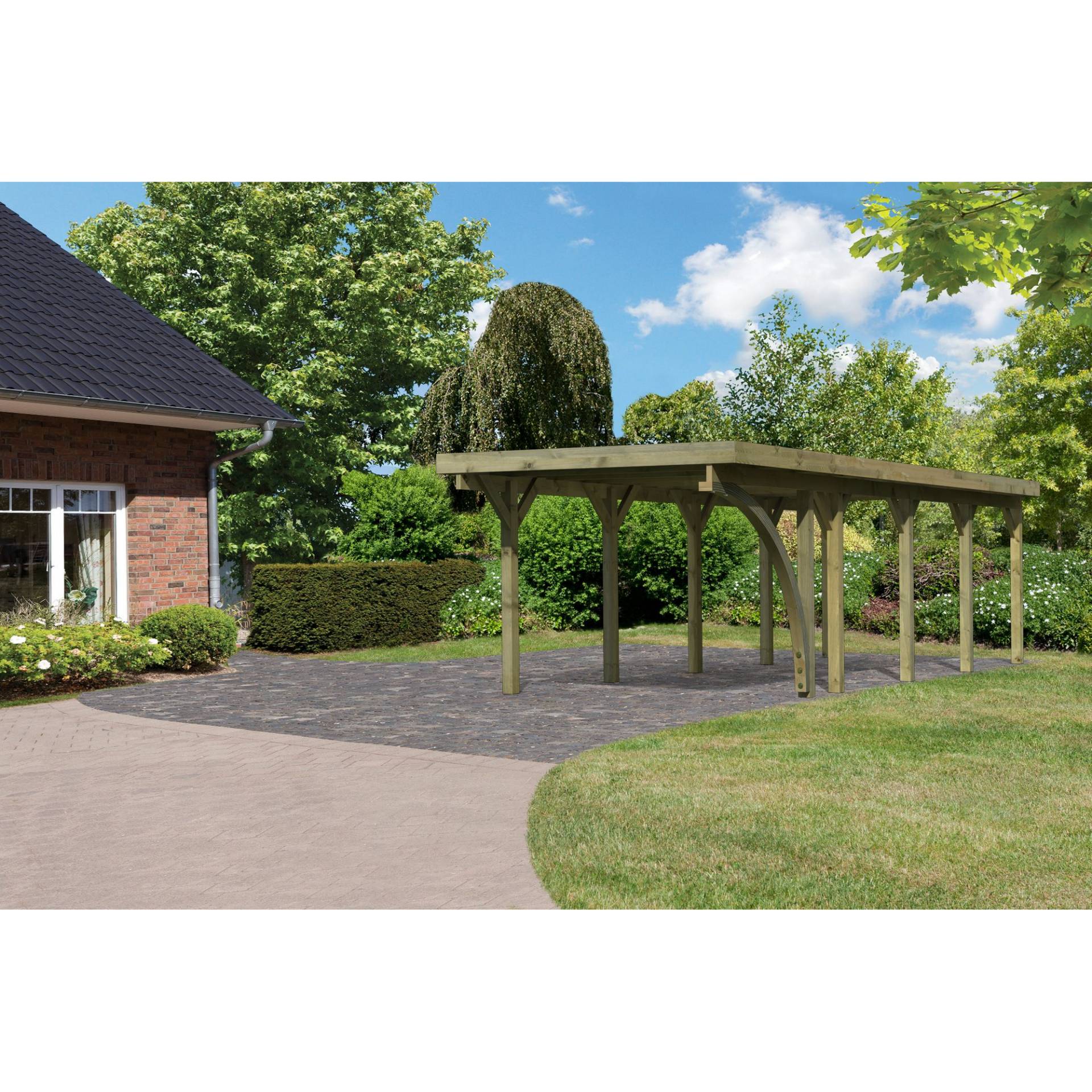 Karibu Einzelcarport 'Classic 3' 318 x 860 cm Kiefer KDI Stahl-Dach, mit einem Einfahrtsbogen Karibu Einzelcarport 'Classic 3' 318 x 860 cm Kiefer KDI Stahl-Dach, mit einem Einfahrtsbogen von Karibu