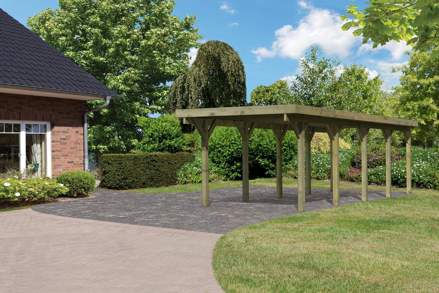 Karibu Einzelcarport »Classic 3 SET« PVC-Dach Variante A, kesseldruckimprägniert, BxT: 273x777,5 cm, 206 cm Einfahrtshöhe, (Set), aus Masivholz von Karibu