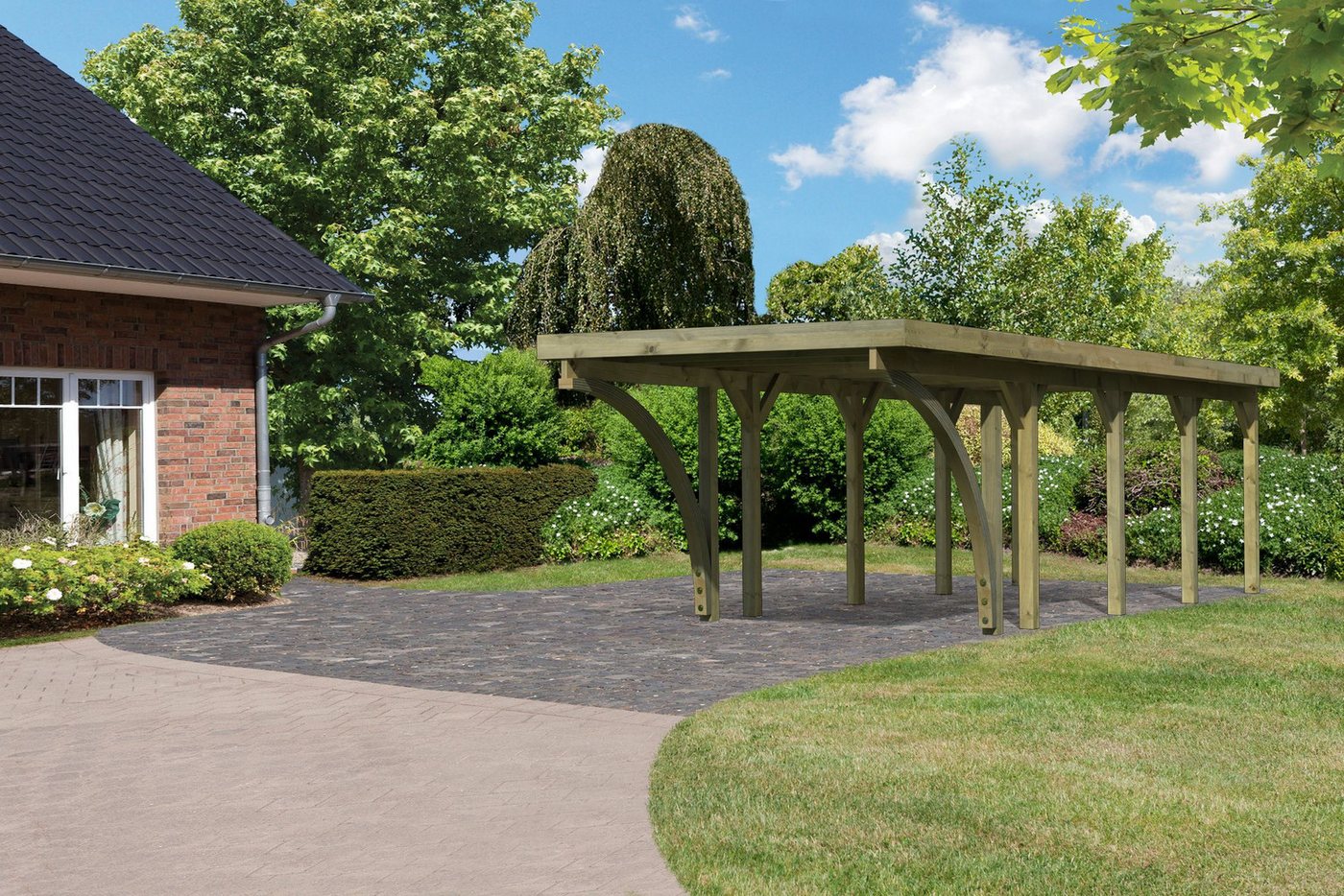Karibu Einzelcarport »Classic 3 SET« PVC-Dach Variante C, mit zwei Einfahrtsbogen, BxT: 273x657,5 cm, 206 cm Einfahrtshöhe, (Set), aus Masivholz von Karibu