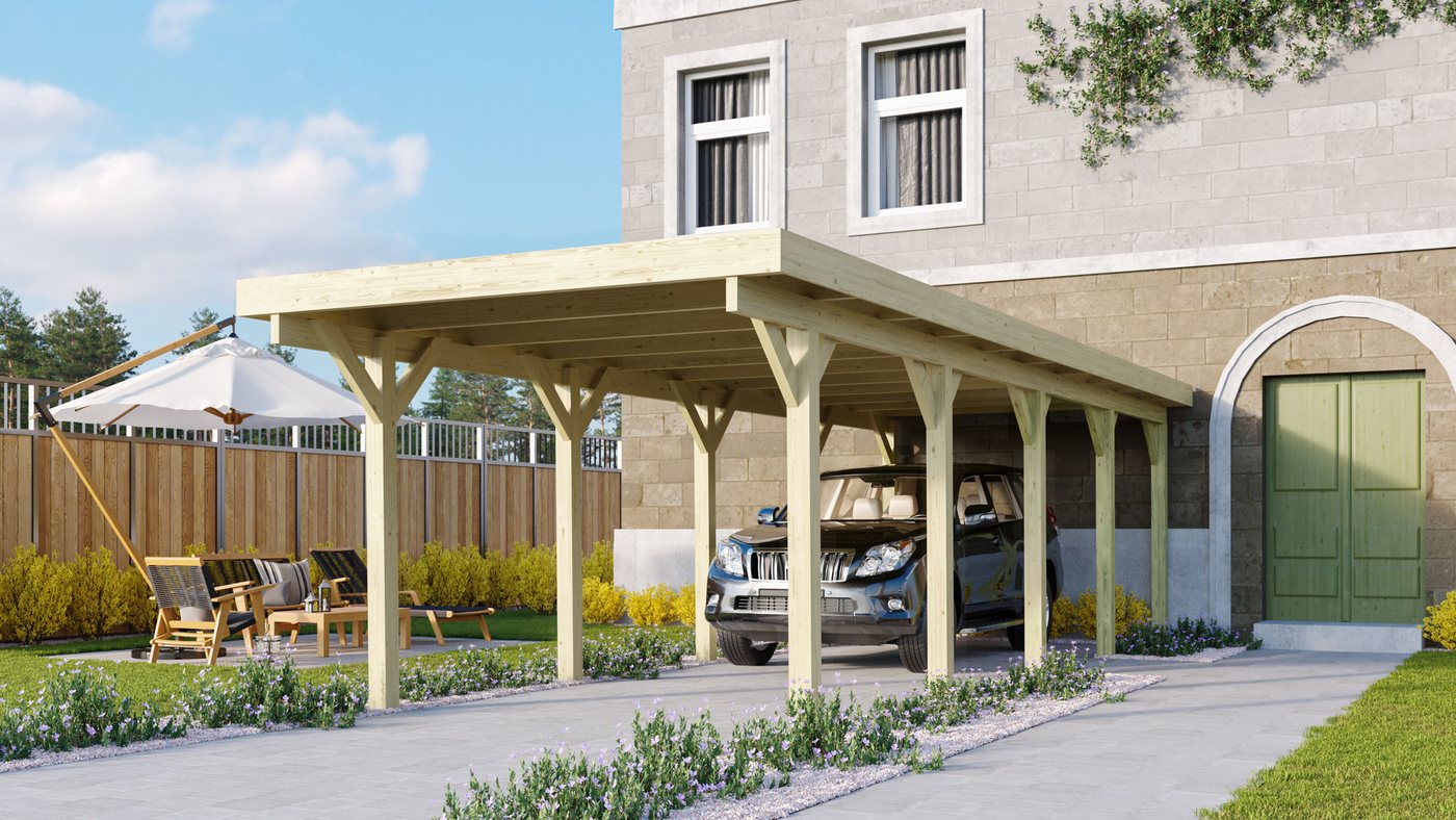 Karibu Einzelcarport »Classic 3 SET« Stahl-Dach Variante A, kesseldruckimprägniert, BxT: 273x777,5 cm, 206 cm Einfahrtshöhe, (Set), aus Masivholz von Karibu