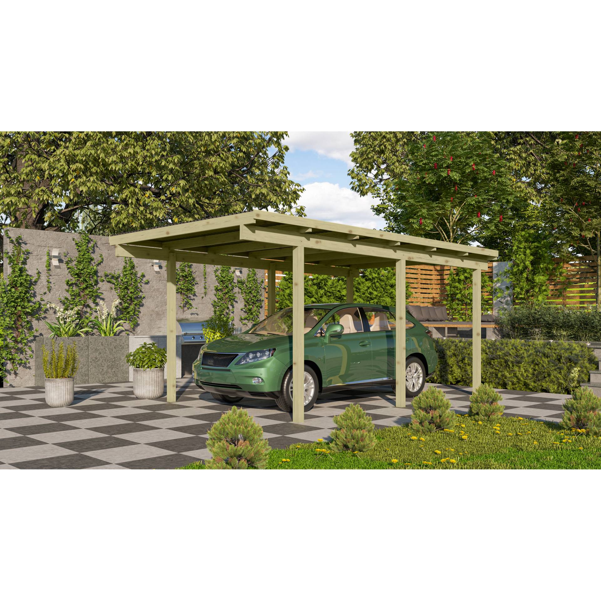 Karibu Einzelcarport 'Eco 1' 304 x 490 cm Kiefer KDI PVC-Dach von Karibu