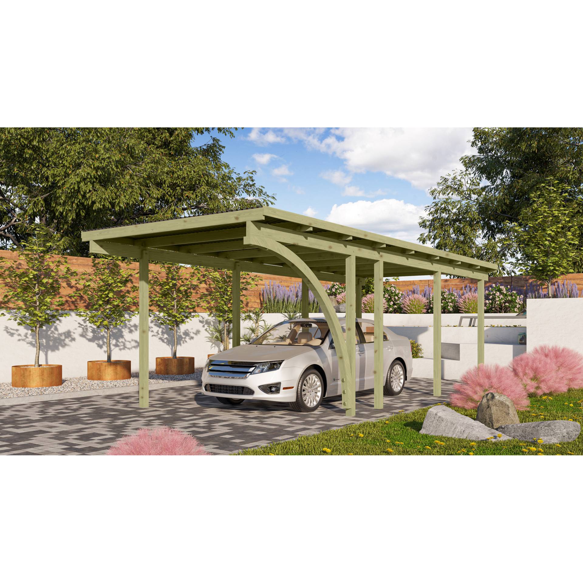 Karibu Einzelcarport 'Eco 2' 304 x 676 cm Kiefer KDI PVC-Dach, mit einem Einfahrtsbogen Karibu Einzelcarport 'Eco 2' 304 x 676 cm Kiefer KDI PVC-Dach, mit einem Einfahrtsbogen von Karibu