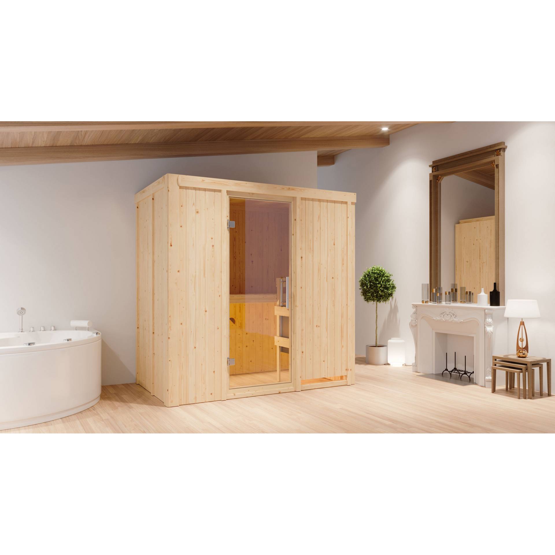 Karibu Elementsauna 'Aina' naturbelassen mit Klarglastür 196 x 118 x 198 cm Karibu Elementsauna 'Aina' naturbelassen mit Klarglastür 196 x 118 x 198 cm von Karibu