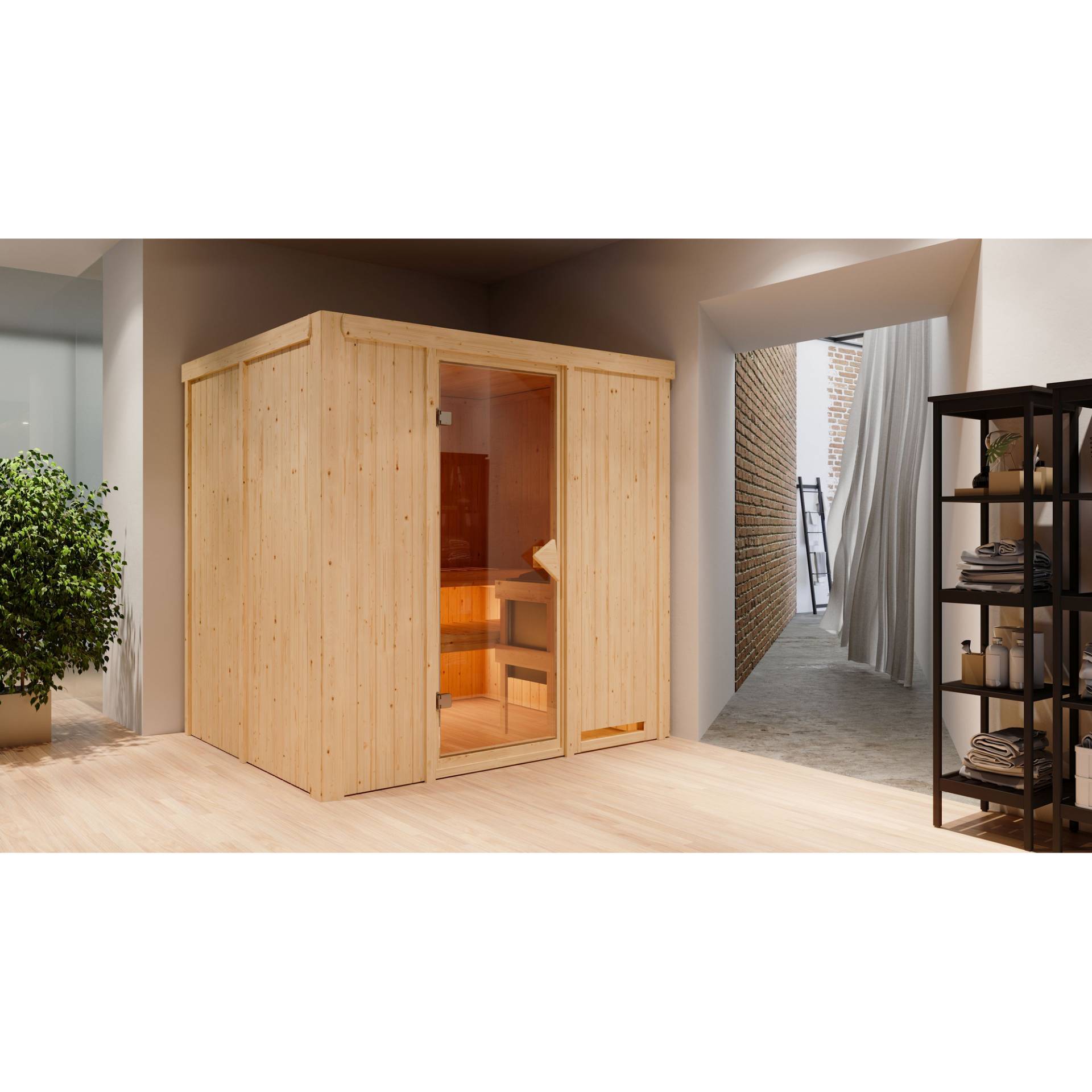 Karibu Elementsauna 'Alejandra' naturbelassen 9 kW Bio-Ofen Edelstahl externe Steuerung Easy 196 x 170 x 198 cm Karibu Elementsauna 'Alejandra' naturbelassen 9 kW Bio-Ofen Edelstahl externe Steuerung Easy 196 x 170 x 198 cm von Karibu