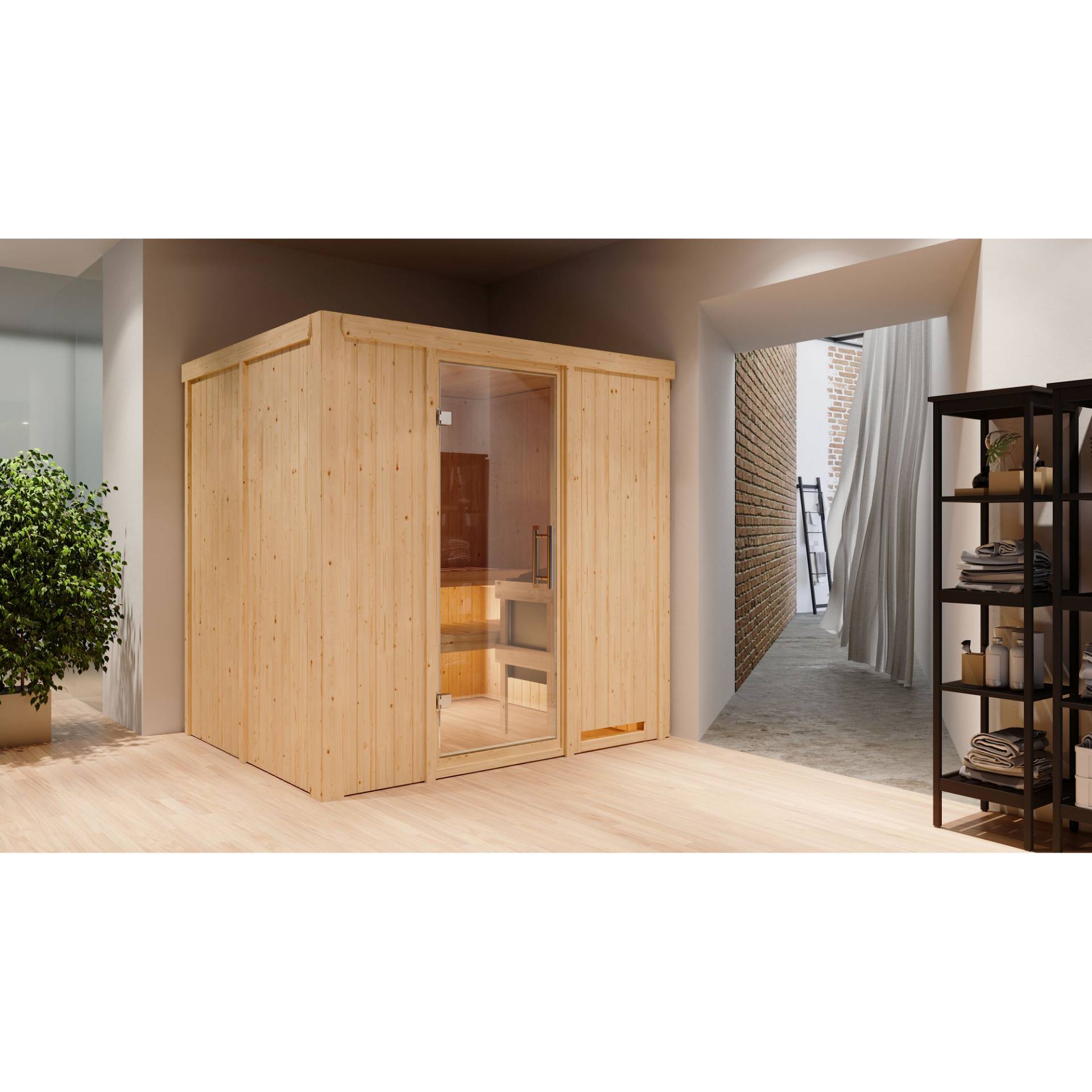 Karibu Elementsauna 'Alejandra' naturbelassen mit Klarglastür 9 kW Bio-Ofen externe Steuerung easy 196 x 170 x 198 cm Karibu Elementsauna 'Alejandra' naturbelassen mit Klarglastür 9 kW Bio-Ofen externe Steuerung easy 196 x 170 x 198 cm von Karibu