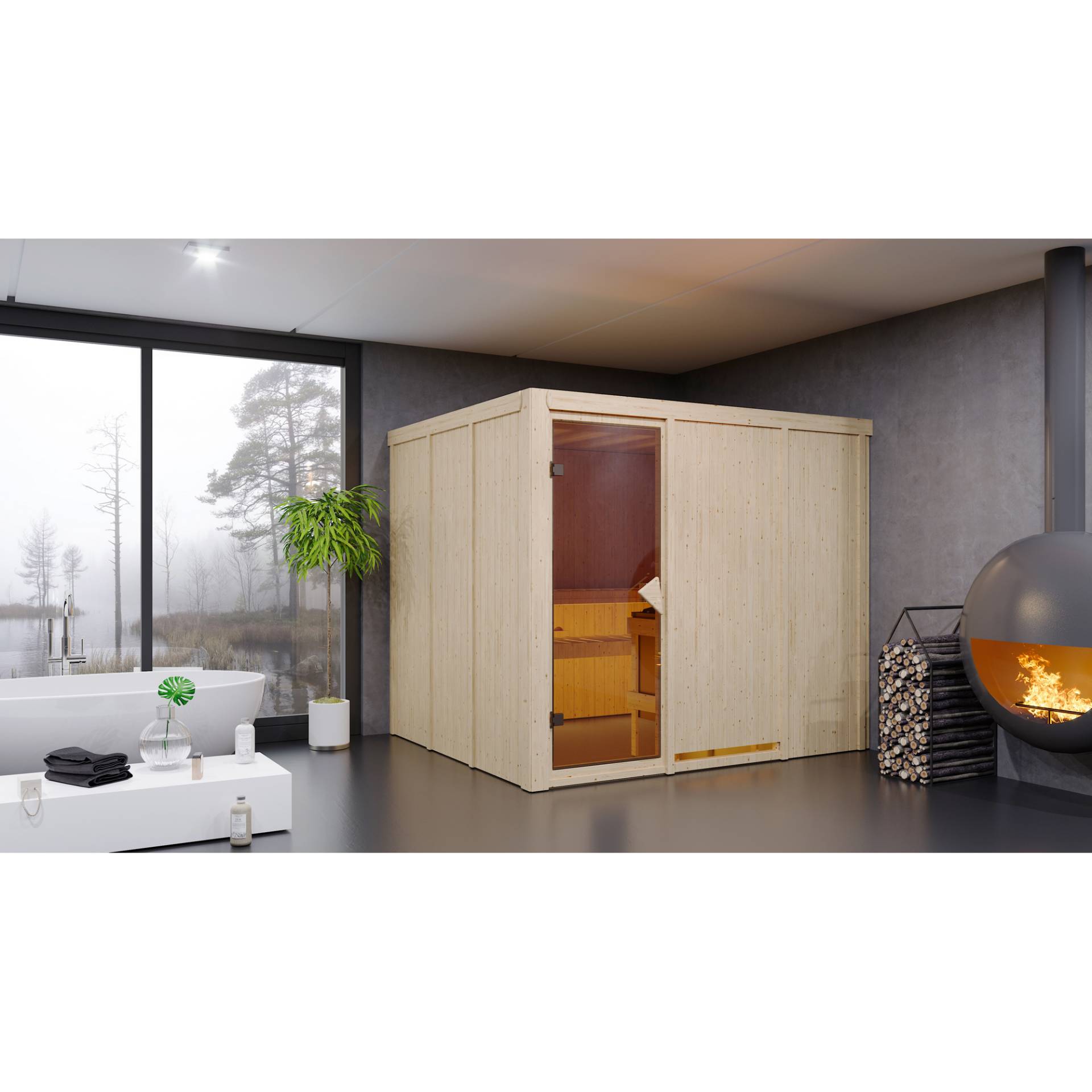 Karibu Elementsauna 'Alisa' naturbelassen 9 kW Ofen Edelstahl integrierte Steuerung 231 x 196 x 198 cm Karibu Elementsauna 'Alisa' naturbelassen 9 kW Ofen Edelstahl integrierte Steuerung 231 x 196 x 198 cm von Karibu