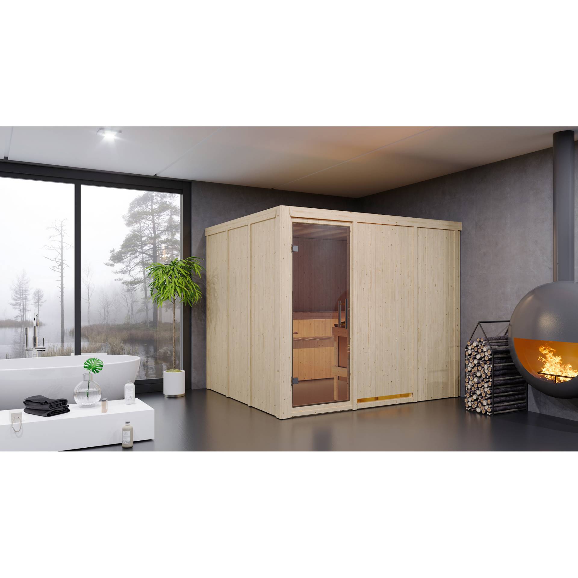 Karibu Elementsauna 'Alisa' naturbelassen mit Klarglastür 9 kW Bio-Ofen externe Steuerung easy 231 x 196 x 198 cm Karibu Elementsauna 'Alisa' naturbelassen mit Klarglastür 9 kW Bio-Ofen externe Steuerung easy 231 x 196 x 198 cm von Karibu