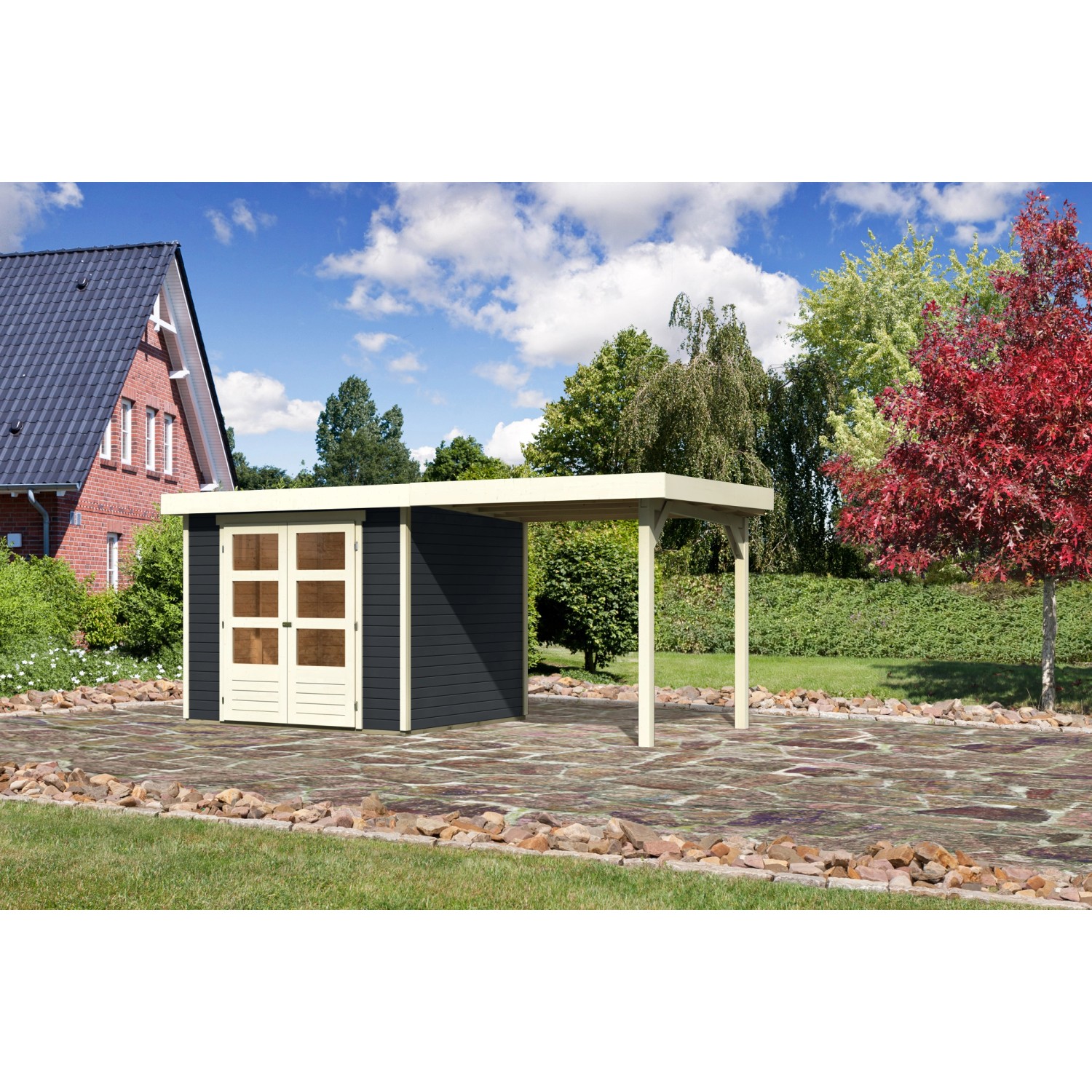 Karibu Express Gartenhaus Speedy B Set Anthrazit 462 cm x 217 cm mit Schleppdach von Karibu