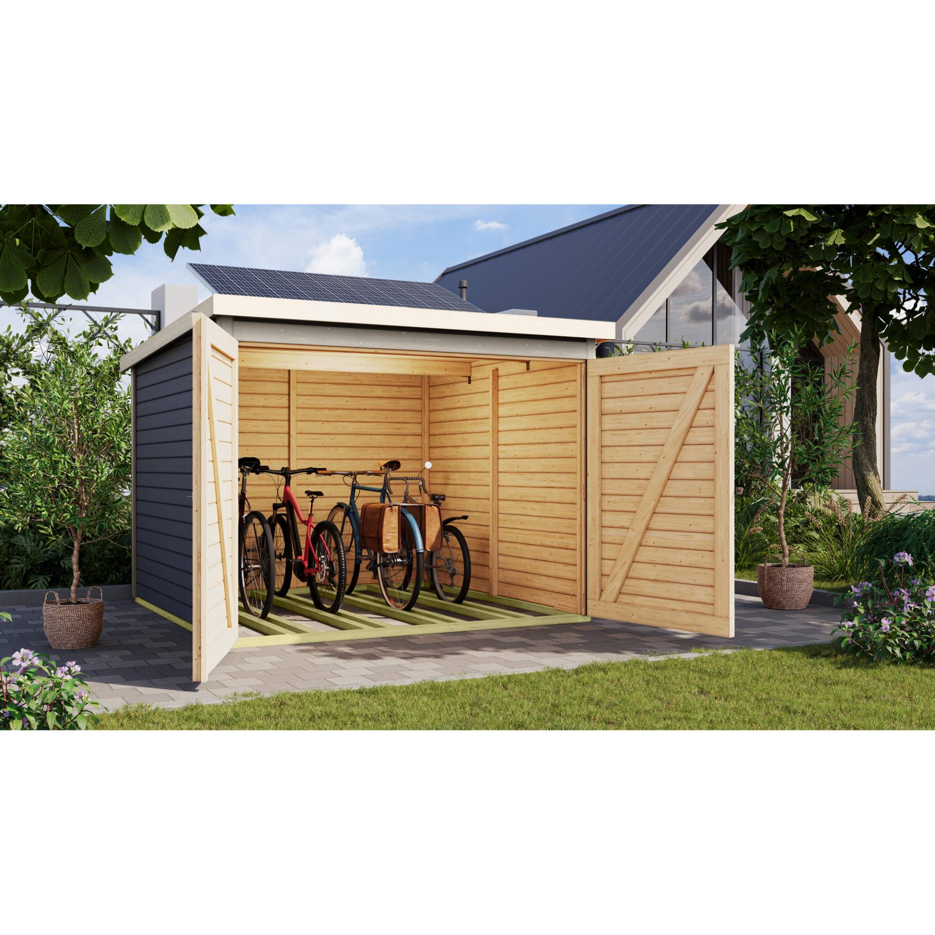 Karibu Fahrradgarage-Set 'Bike 4' Fichtenholz terragrau mit Solarkit 212,5 x 167 x 216,5 cm Karibu Fahrradgarage-Set 'Bike 4' Fichtenholz terragrau mit Solarkit 212,5 x 167 x 216,5 cm von Karibu