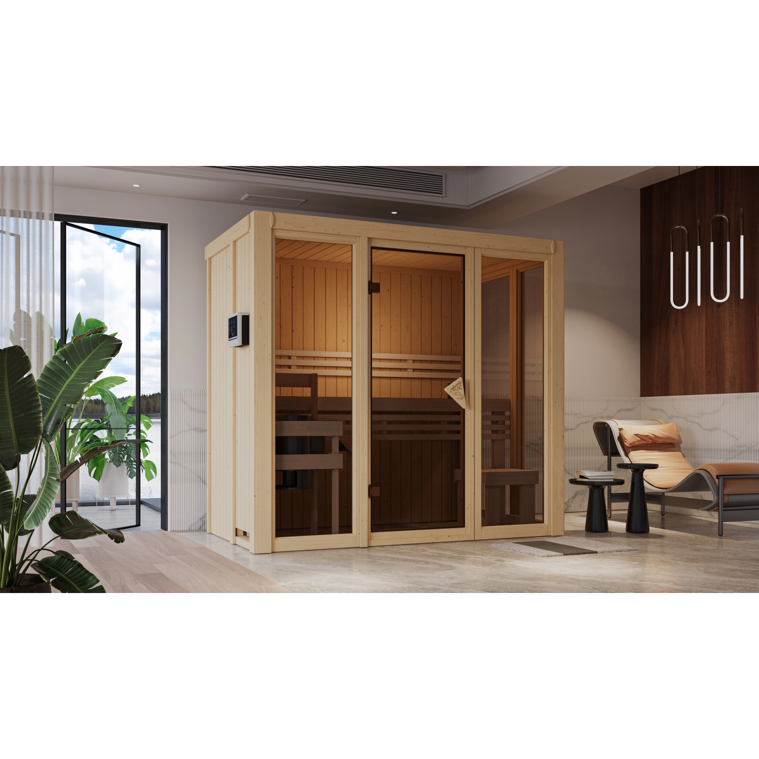 Karibu Ganzglasfront-Set für Sauna Vaira 2 Natur mit Ofen 3,6 Kw Integr. Strg. Karibu Ganzglasfront-Set für Sauna Vaira 2 Natur mit Ofen 3,6 Kw Integr. Strg. von Karibu