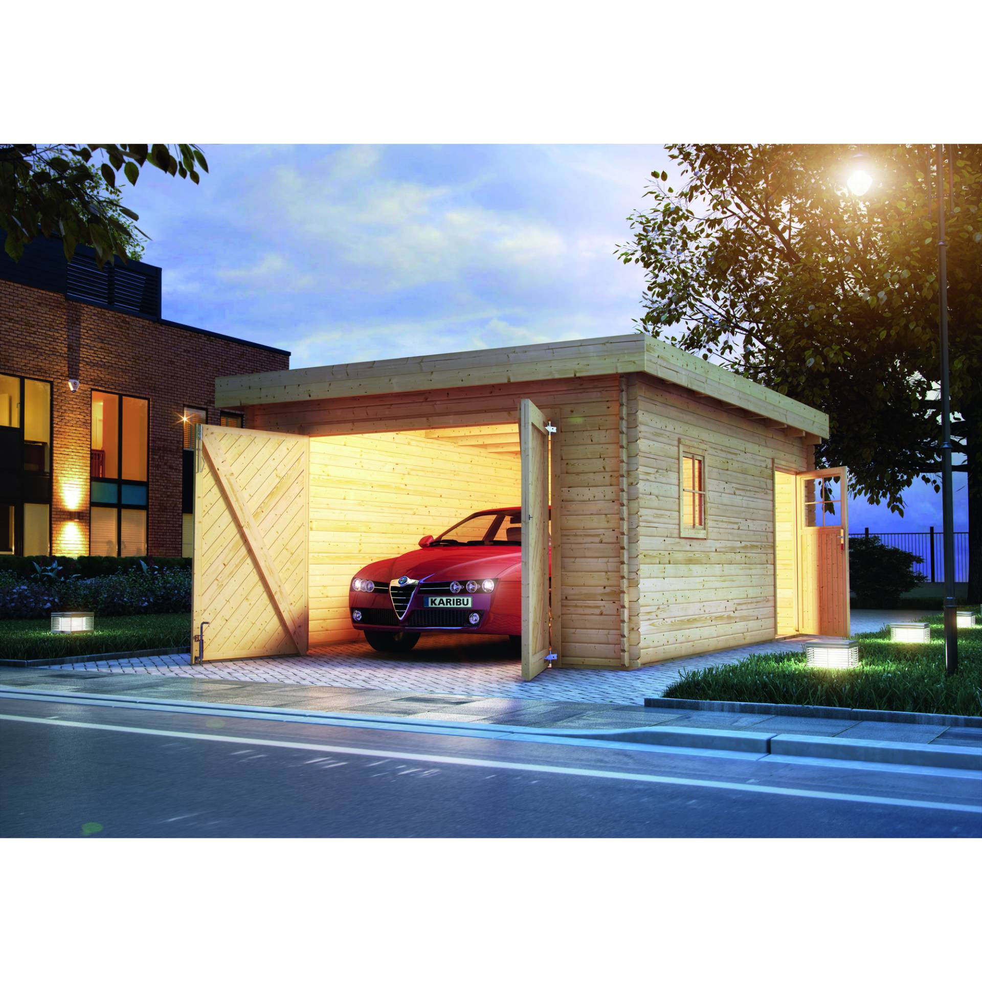 Karibu Garage 'BB' Flachdach 387 x 537 x 253 cm naturfarben Karibu Garage 'BB' Flachdach 387 x 537 x 253 cm naturfarben von Karibu