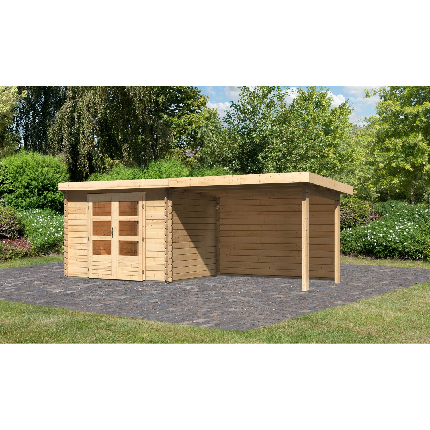 Karibu Holz-Gartenhaus Ängelholm Natur Pultdach Unbehandelt 280 cm x 220 cm von Karibu