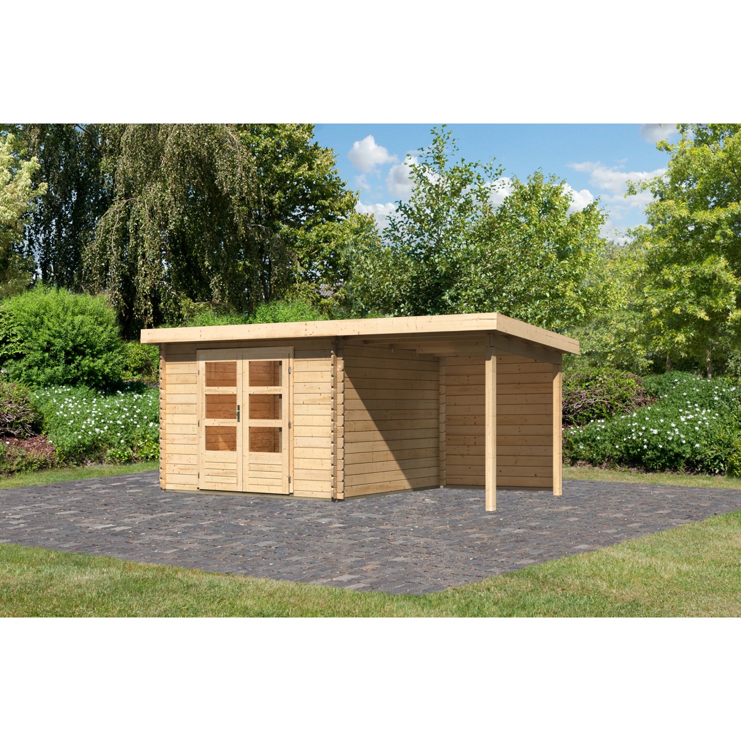 Karibu Holz-Gartenhaus Ängelholm Natur Pultdach Unbehandelt 280 cm x 280 cm von Karibu