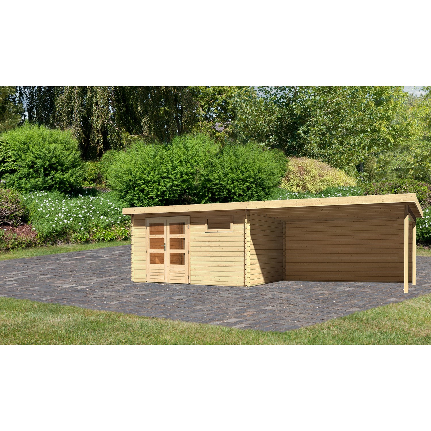 Karibu Holz-Gartenhaus Ängelholm Natur Pultdach Unbehandelt 370 cm x 280 cm von Karibu