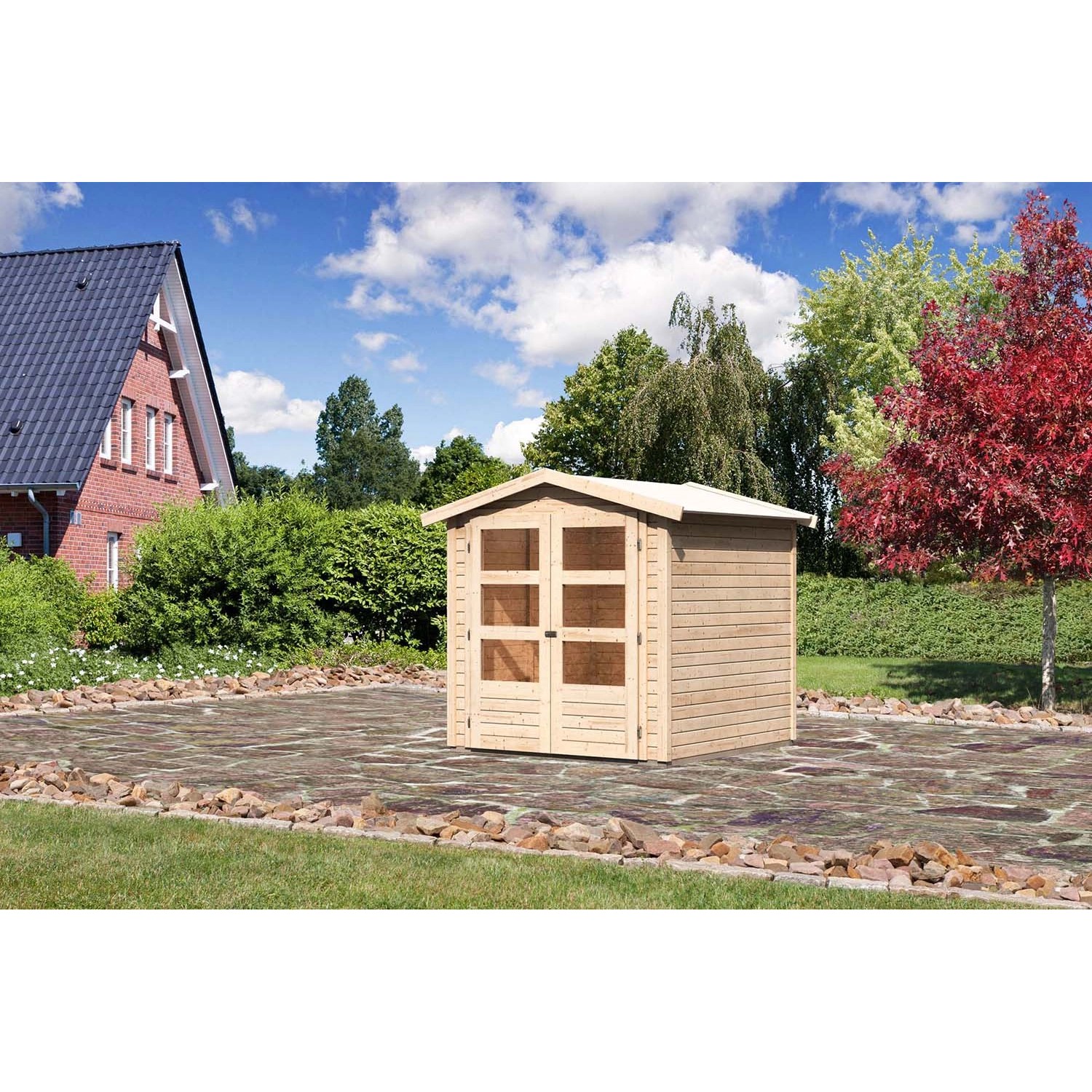 Karibu Holz-Gartenhaus Amberg Natur Satteldach Unbehandelt 182 cm x 182 cm von Karibu