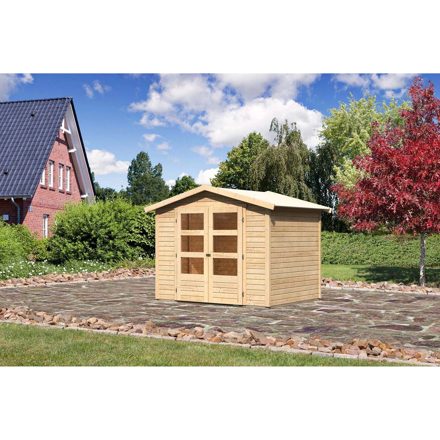 Karibu Holz-Gartenhaus Amberg Natur Satteldach Unbehandelt 242 cm x 182 cm von Karibu