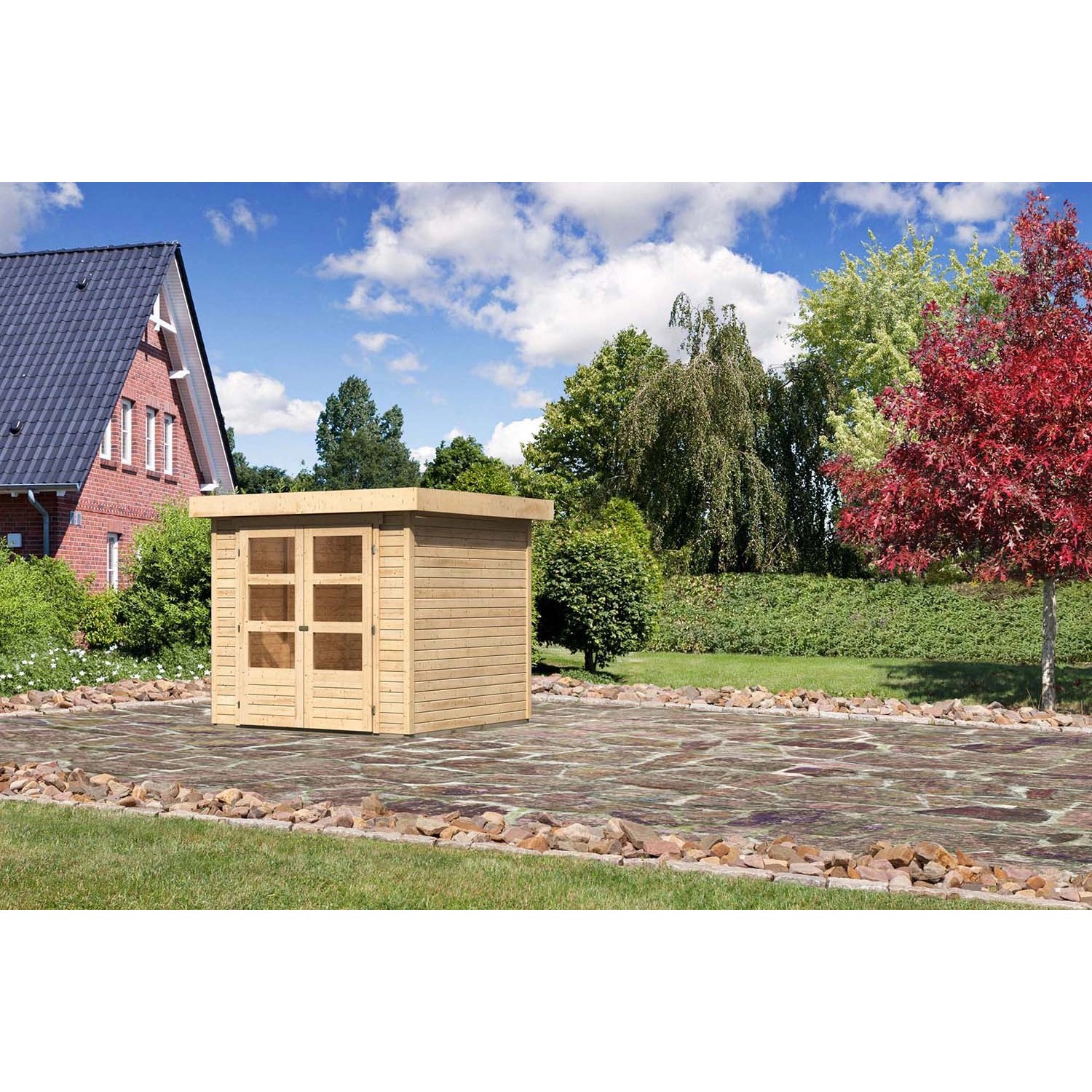 Karibu Holz-Gartenhaus Boras Natur Flachdach Unbehandelt 209 cm x 213 cm von Karibu