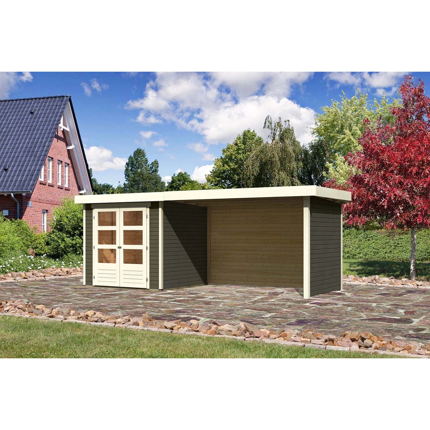 Karibu Holz-Gartenhaus Boras Terragrau Flachdach Lackiert 209 cm x 213 cm von Karibu