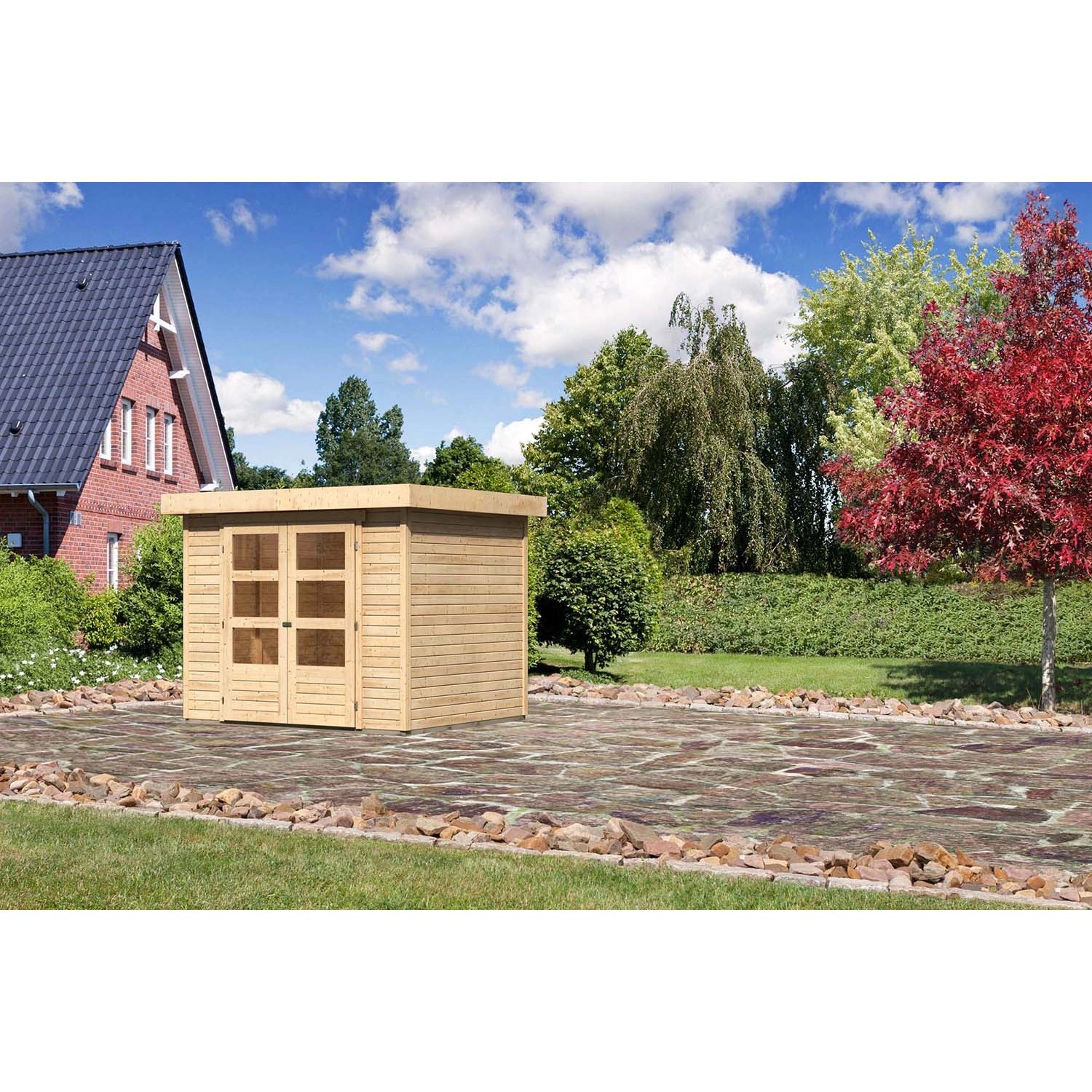 Karibu Holz-Gartenhaus Boras Natur Flachdach Unbehandelt 238 cm x 213 cm von Karibu