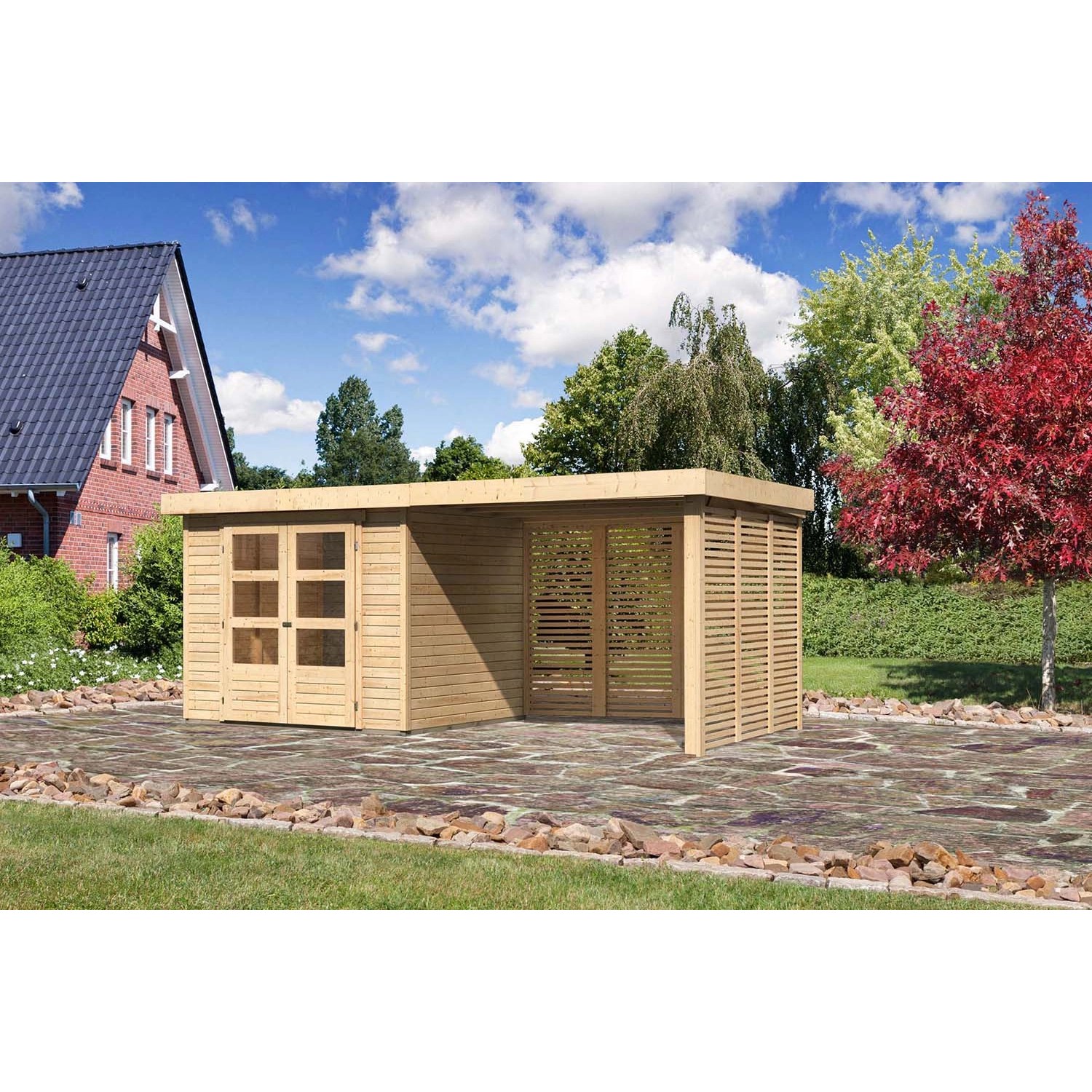 Karibu Holz-Gartenhaus Boras Natur Flachdach Unbehandelt 238 cm x 213 cm von Karibu