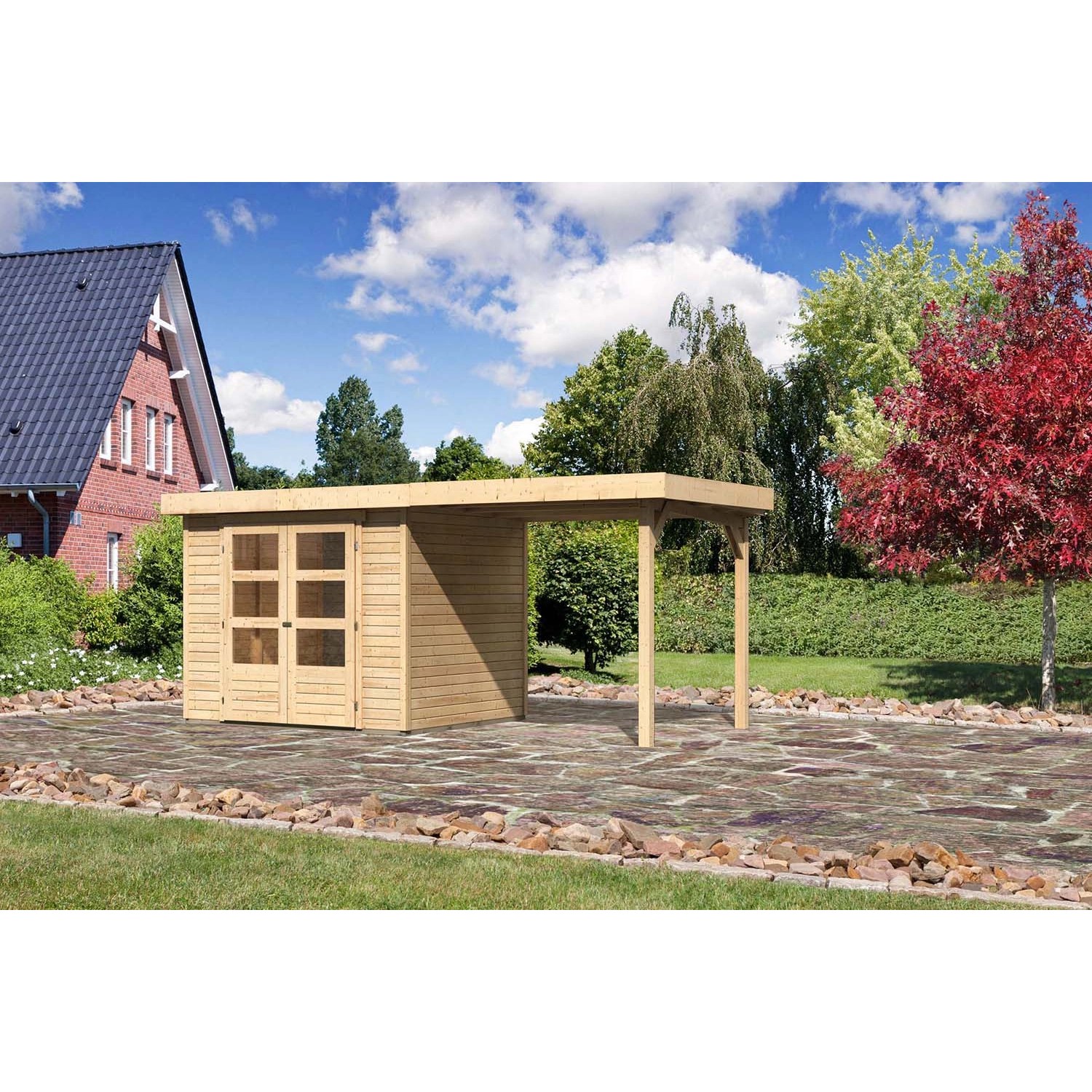 Karibu Holz-Gartenhaus Boras Natur Flachdach Unbehandelt 238 cm x 213 cm von Karibu