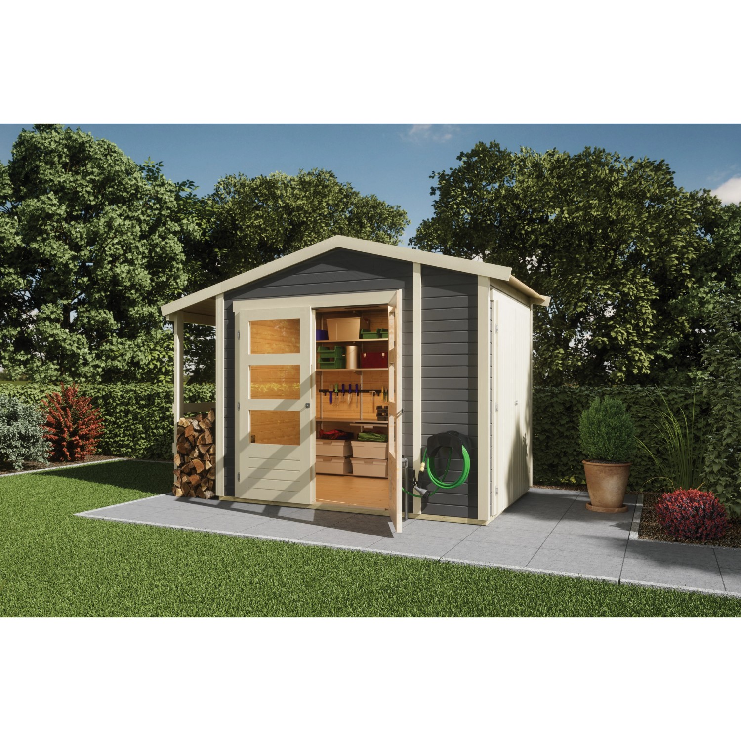 Karibu Gartenhaus Flexi 19 mm Satteldach Terragrau 4,42 m² von Karibu