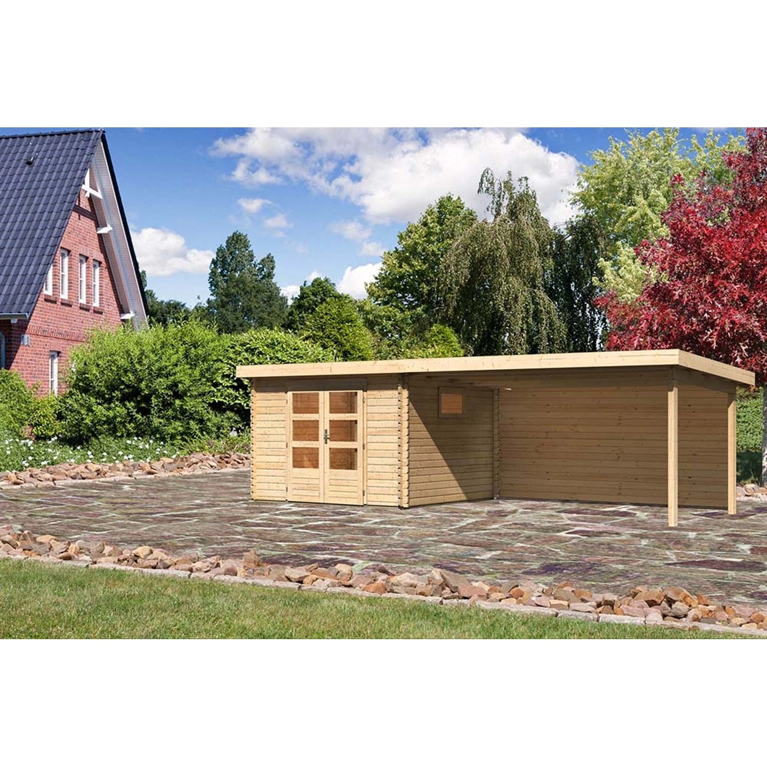 Karibu Holz-Gartenhaus Jeebel Natur Pultdach Unbehandelt 282 cm x 282 cm von Karibu