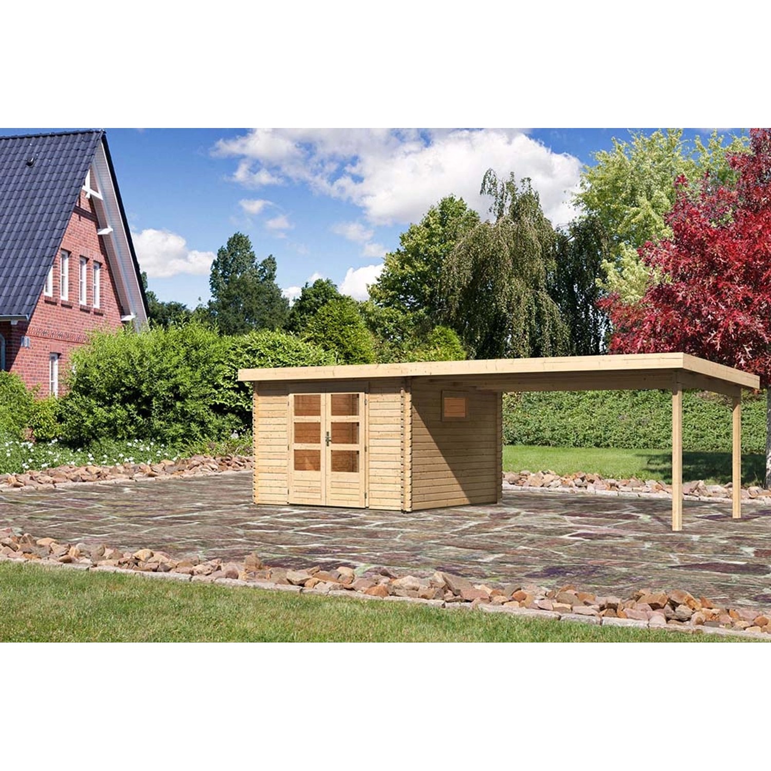 Karibu Holz-Gartenhaus Jeebel Natur Pultdach Unbehandelt 282 cm x 282 cm von Karibu