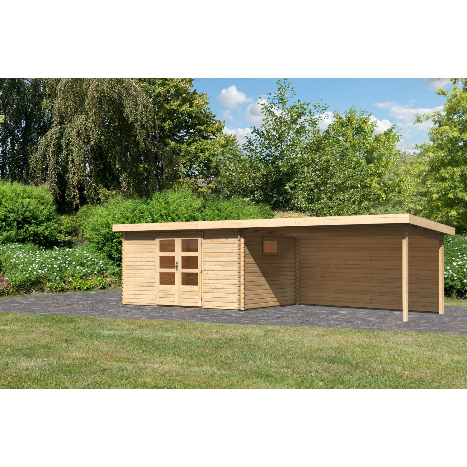 Karibu Holz-Gartenhaus Jeebel Natur Pultdach Unbehandelt 372 cm x 282 cm von Karibu