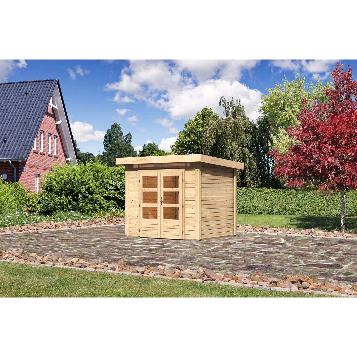 Karibu Holz-Gartenhaus Kumla 2 Natur Pultdach Unbehandelt 244 cm x 204 cm von Karibu