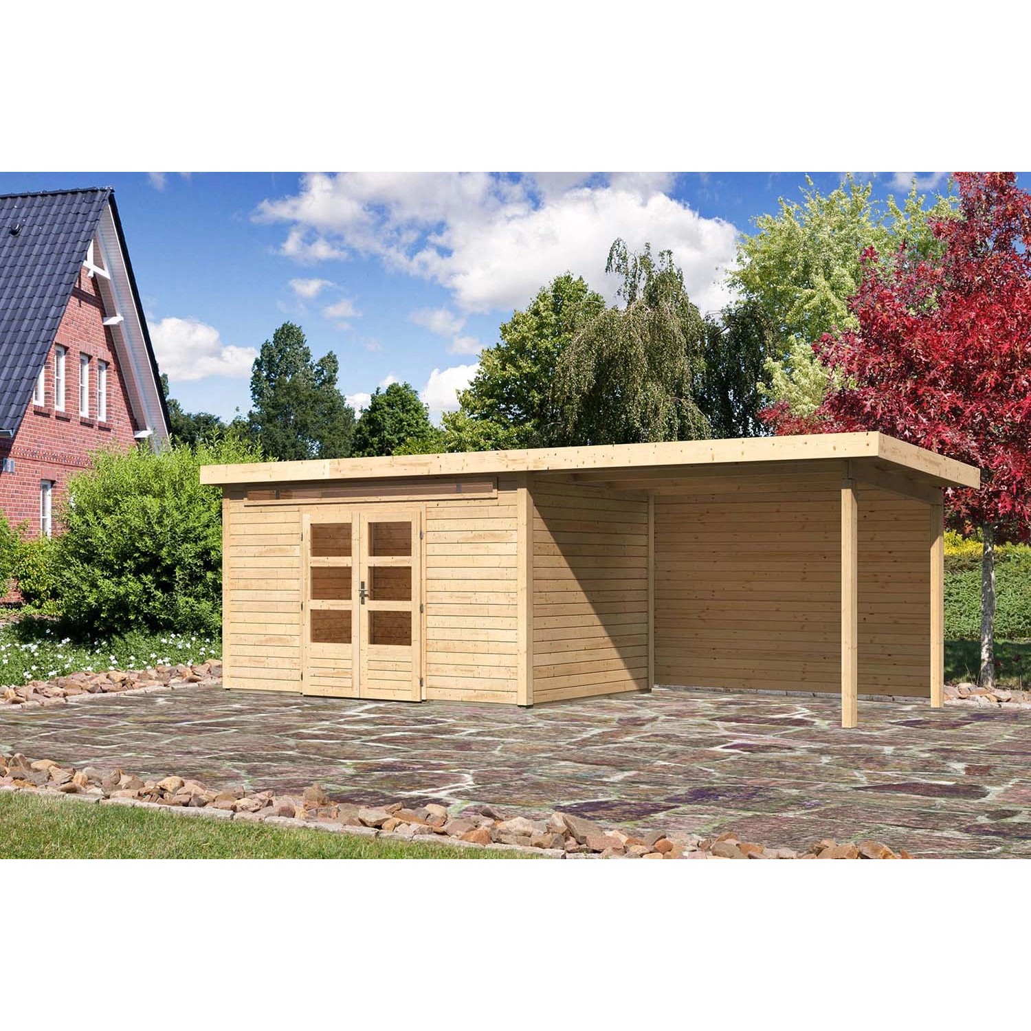 Karibu Holz-Gartenhaus Kumla 7 Natur Pultdach Unbehandelt 360 cm x 240 cm von Karibu