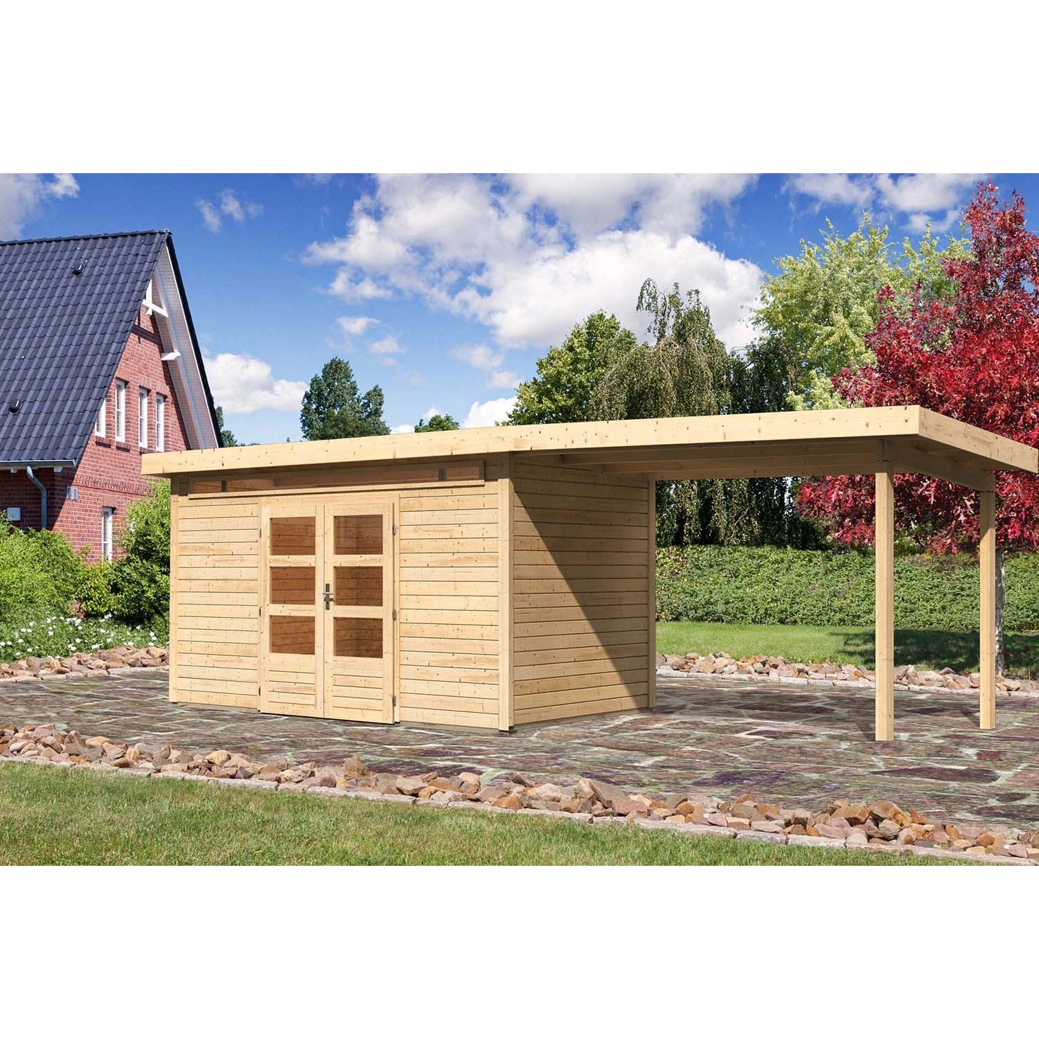 Karibu Holz-Gartenhaus Kumla 9 Natur Pultdach Unbehandelt 360 cm x 300 cm von Karibu